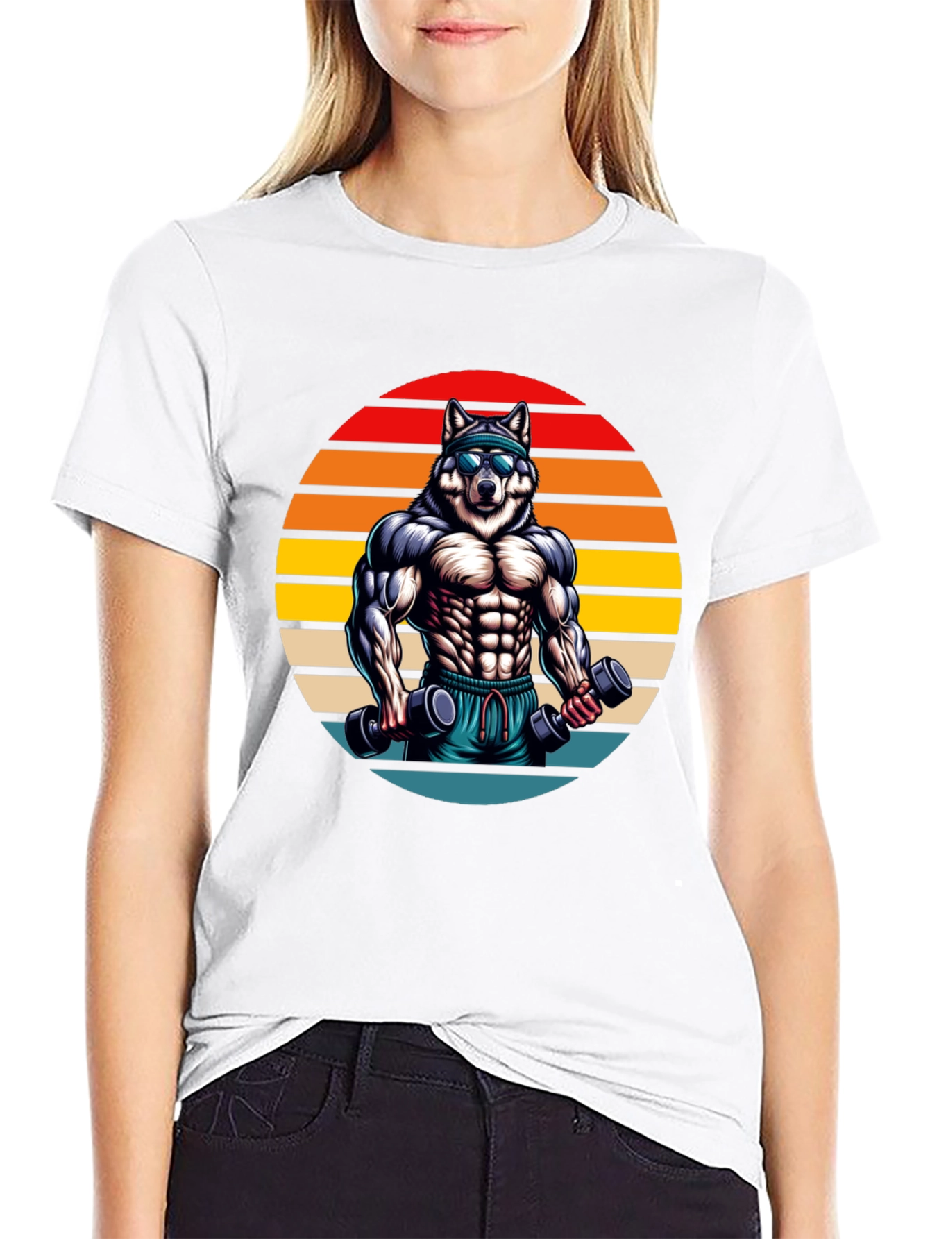 Black Wolf Gym T-Shirt - Retro Fitness Design view 9