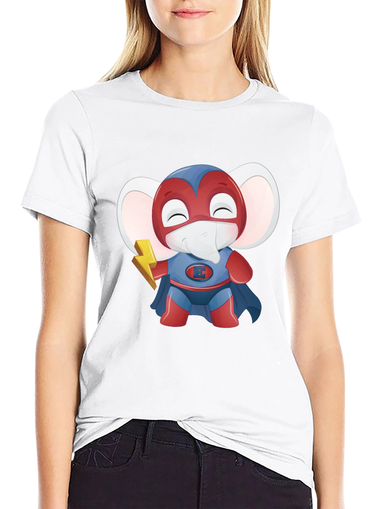 Black Superhero Elephant Cartoon T-Shirt view 9