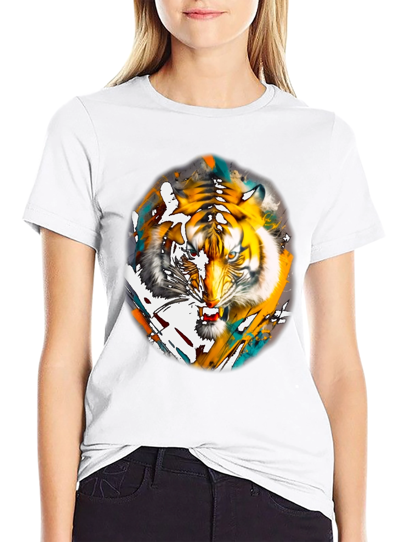 Black Tiger Graphic Print Black T-Shirt view 9