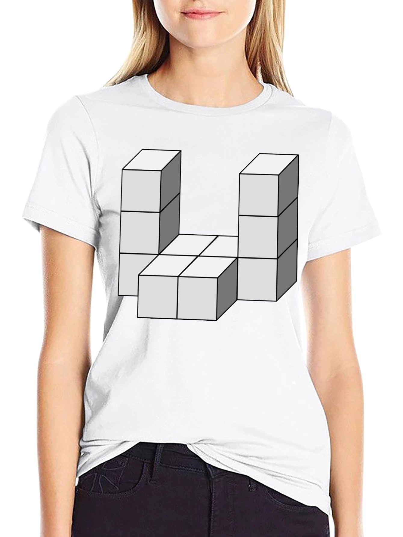 Black Optical Illusion Block Graphic Tee view 9