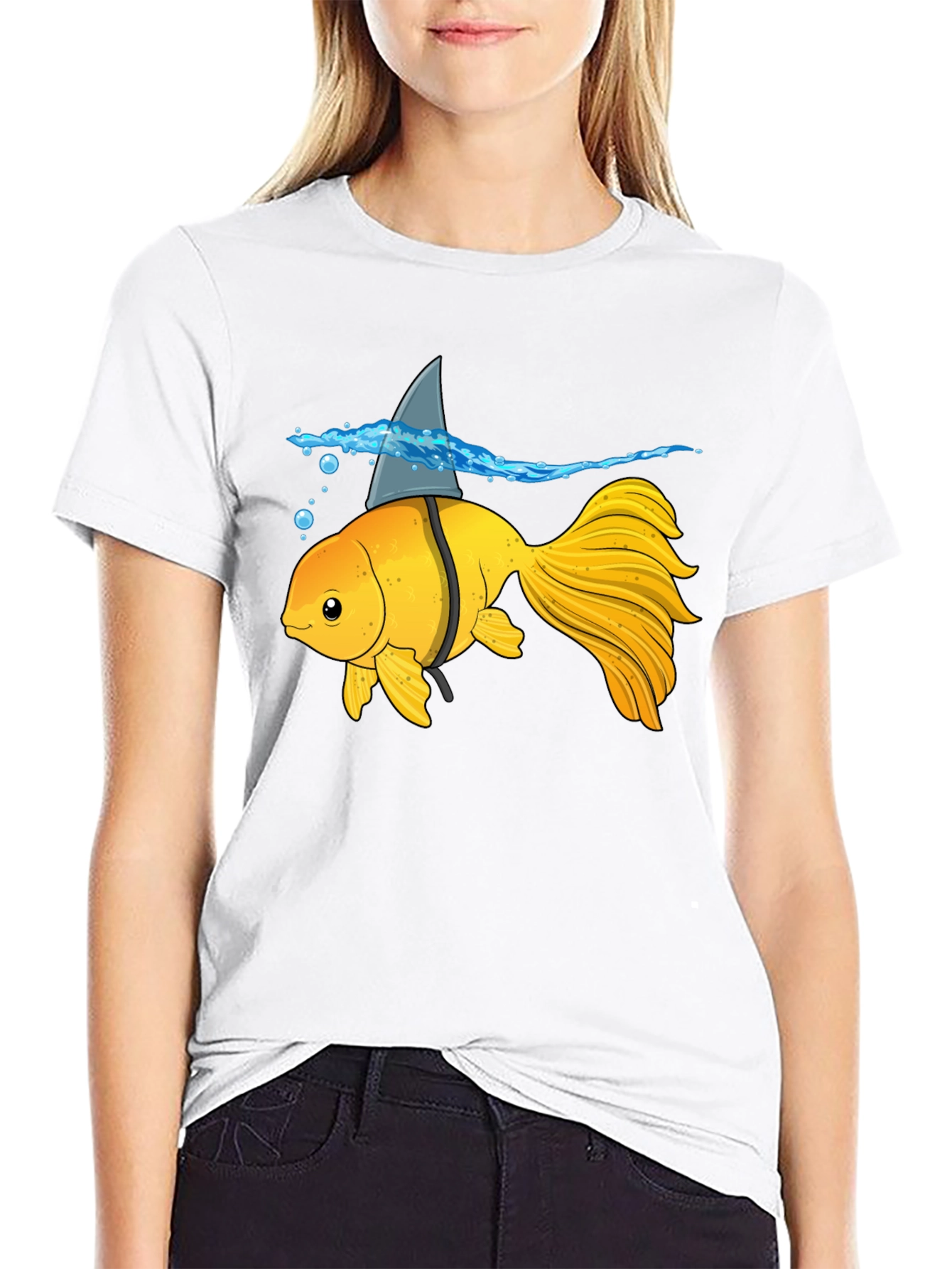 Black Goldfish Shark Fin Humor T-Shirt view 9