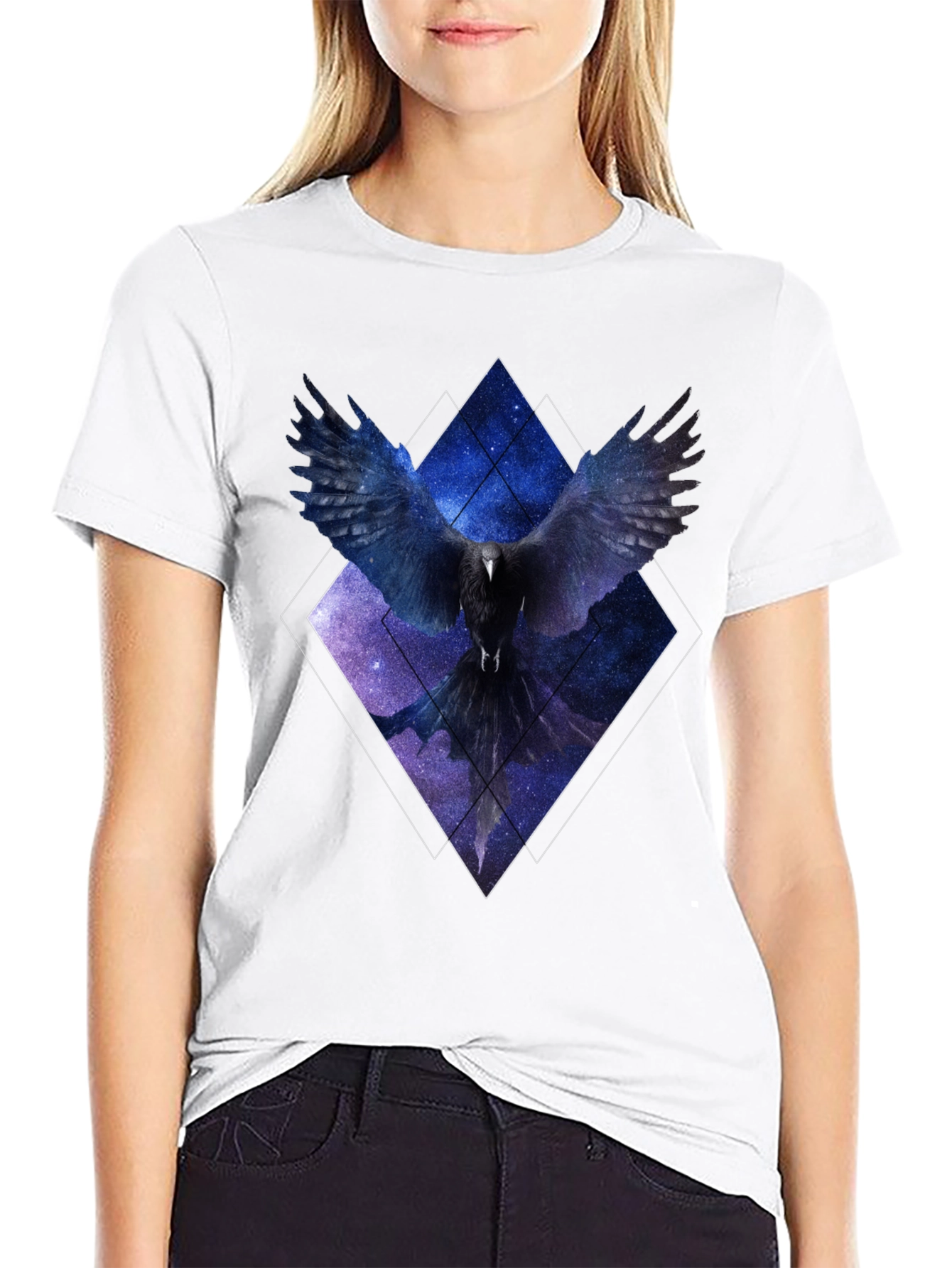 Black Cosmic Raven Graphic Tee - Unisex Black T-Shirt view 9