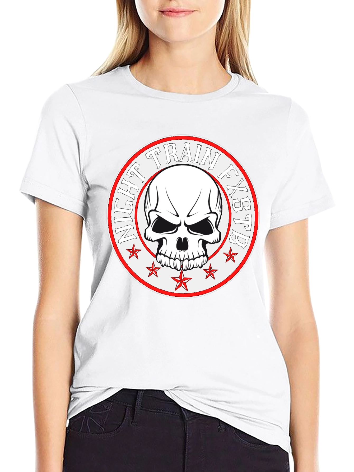 Black Night Train FXSTB Skull Graphic T-Shirt view 9