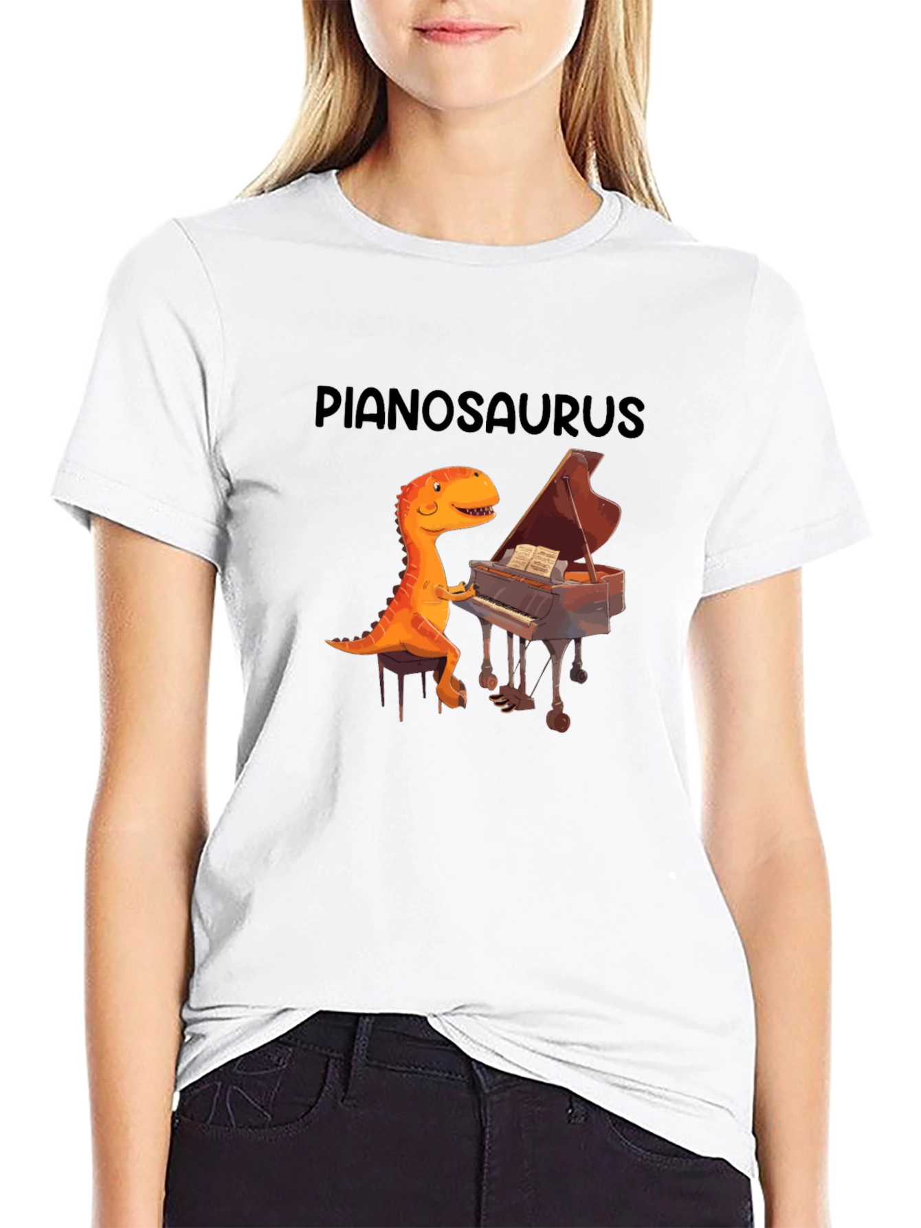 Black Pianosaurus Graphic Tee - Dino Piano Player Shirt view 9