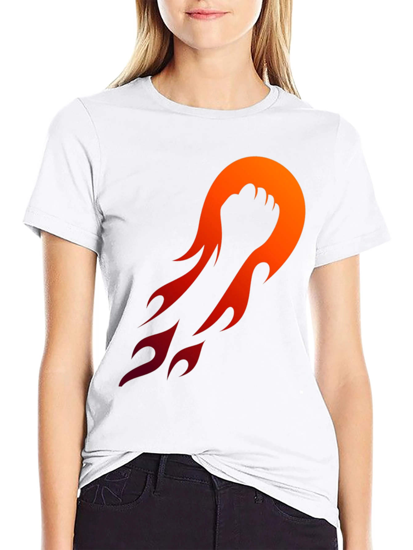 Black Fiery Fist Graphic Tee - Black Cotton Blend view 9