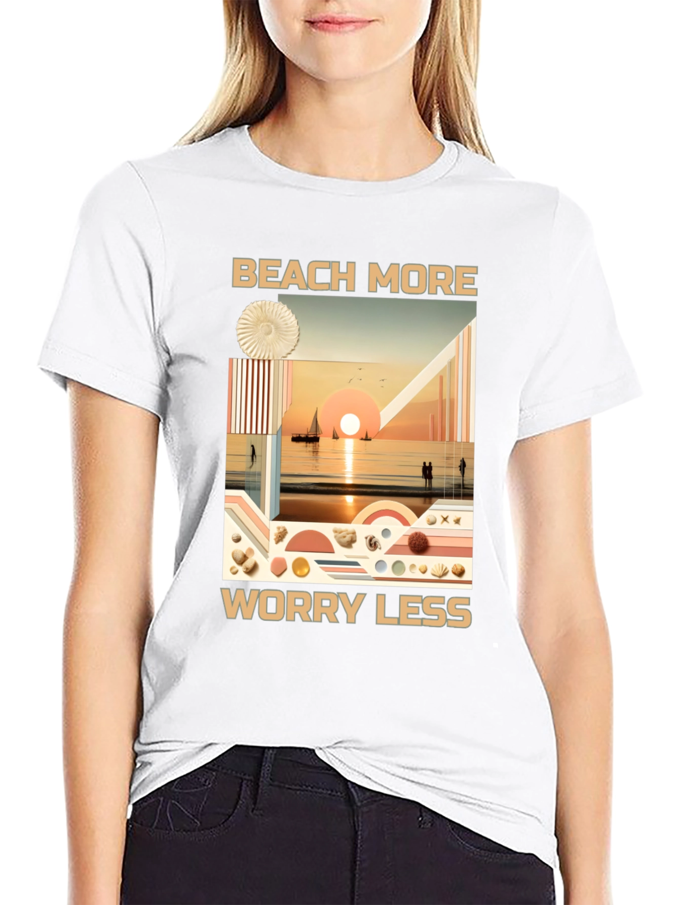 Black Beach More Worry Less Graphic Tee view 9