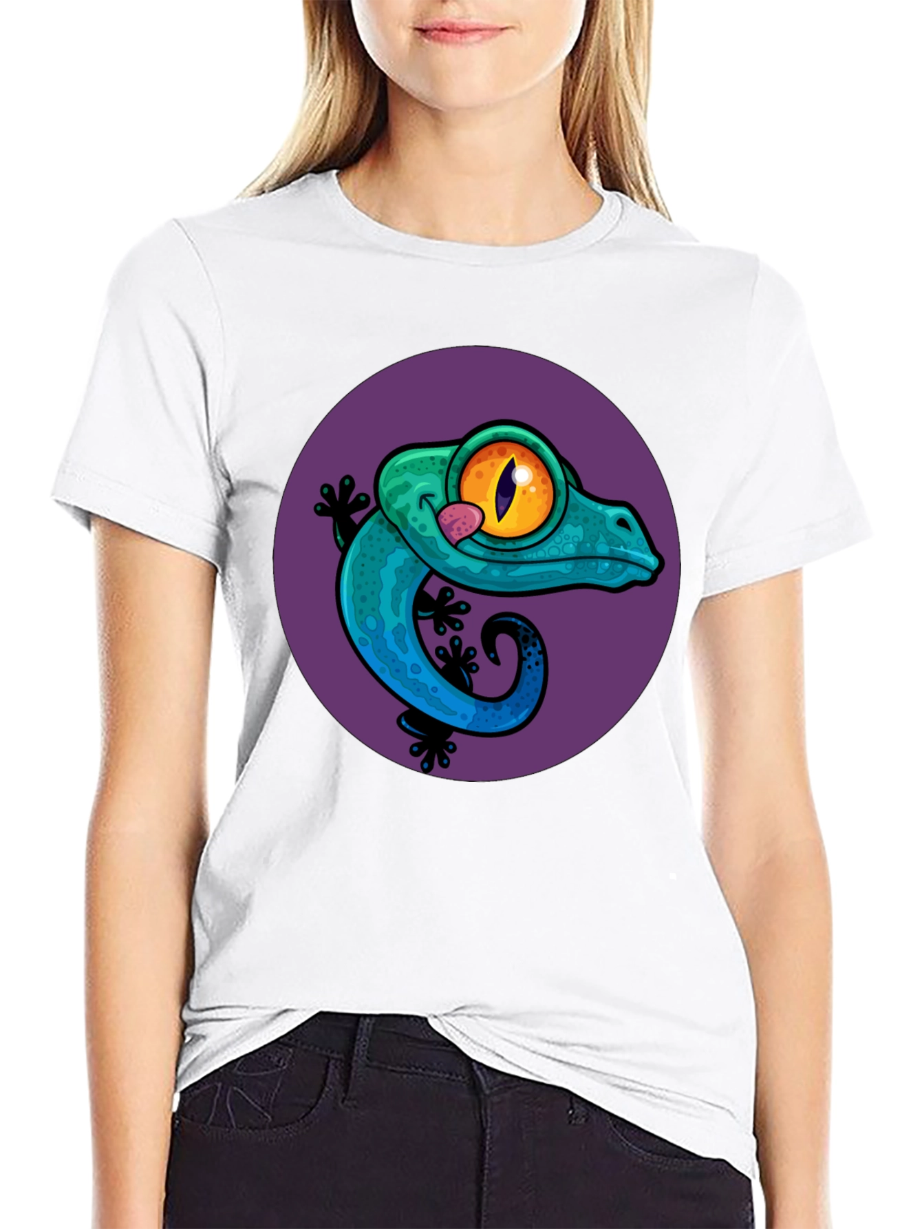 Black Gecko Graphic Tee - Cool Lizard Design T-Shirt view 9
