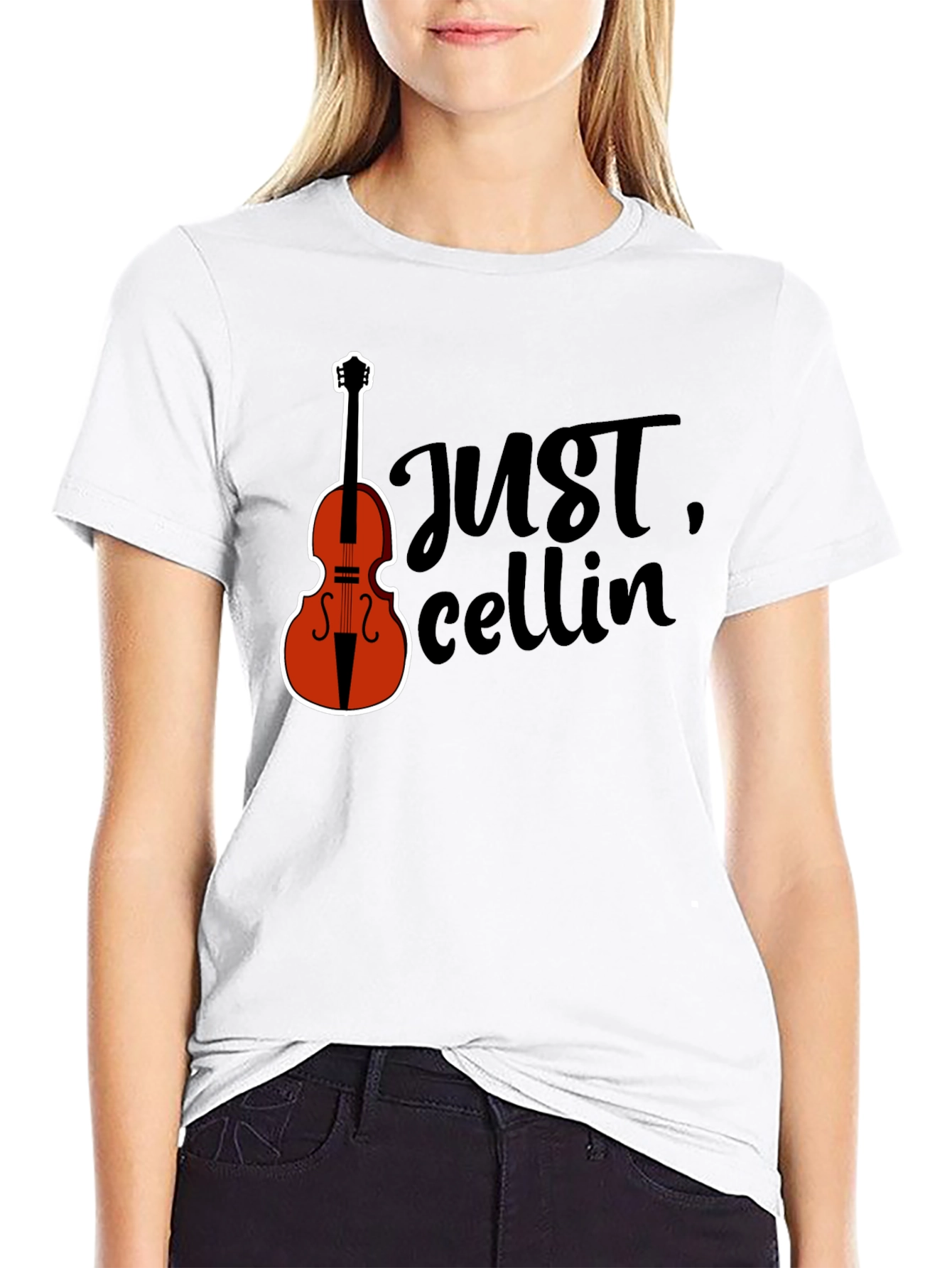 Black Just Cellin' Black T-Shirt with Cello Graphic view 9
