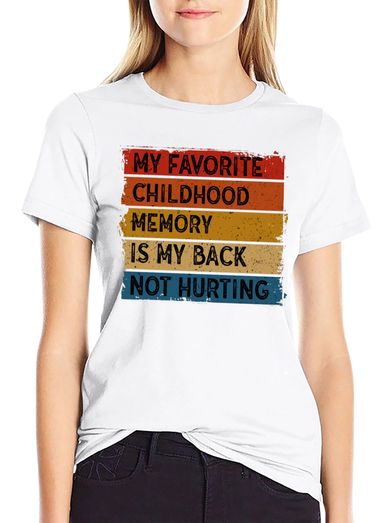 Black Funny Back Pain T-Shirt - "Childhood Memory" view 9