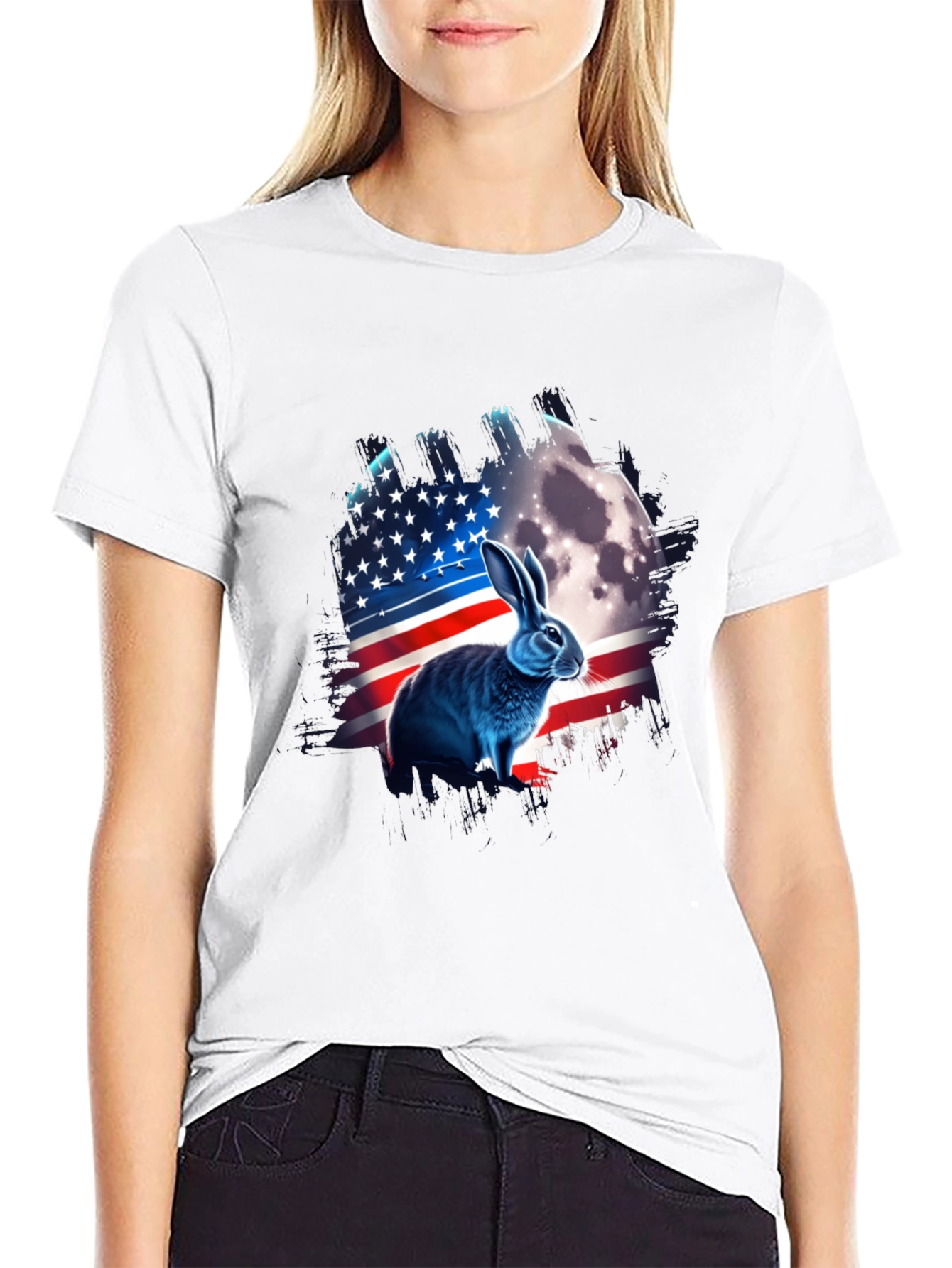 Black Patriotic Rabbit USA Flag T-Shirt view 9