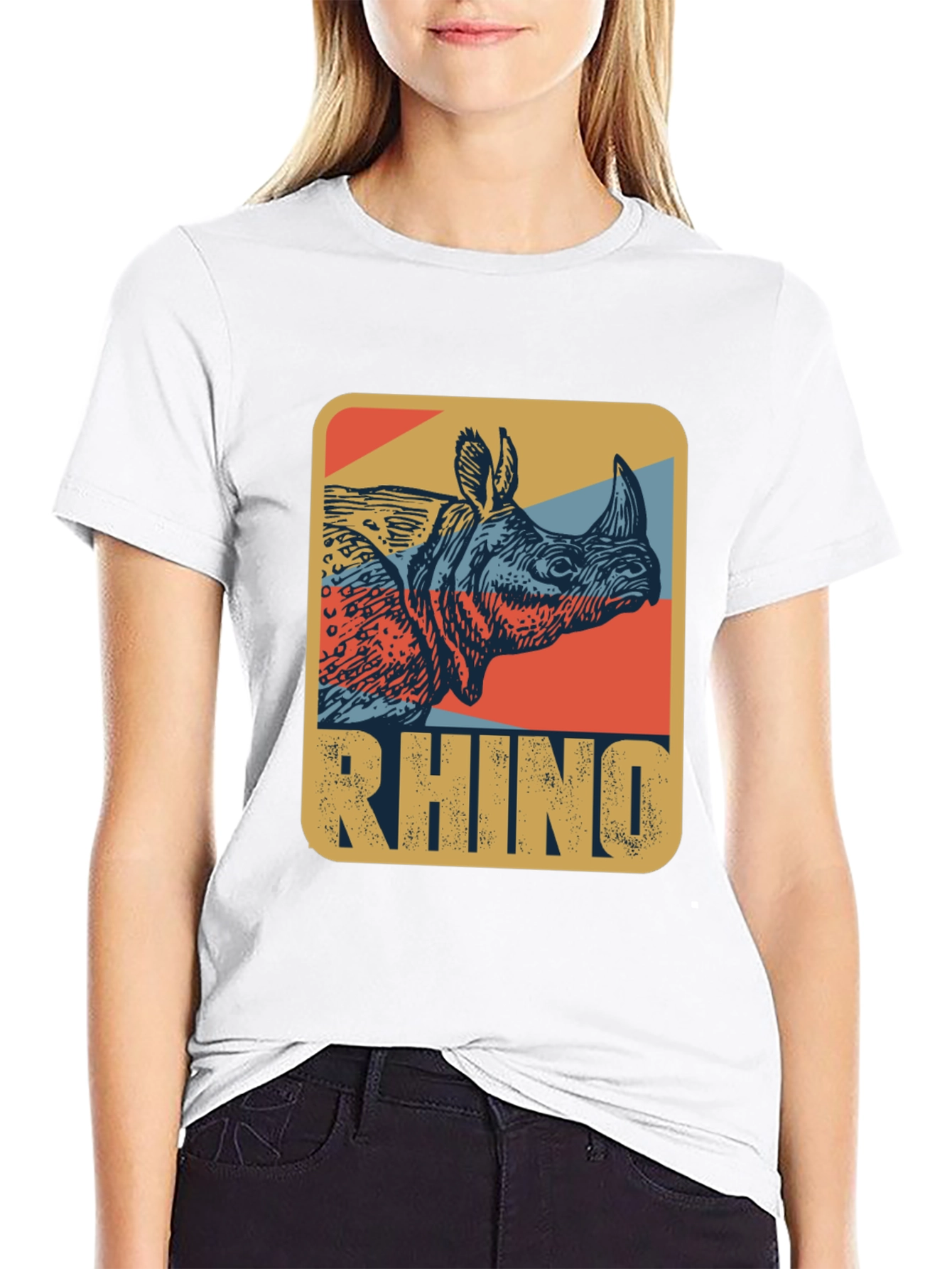 Black Retro Rhino Graphic T-Shirt - Cool Wildlife Tee view 9