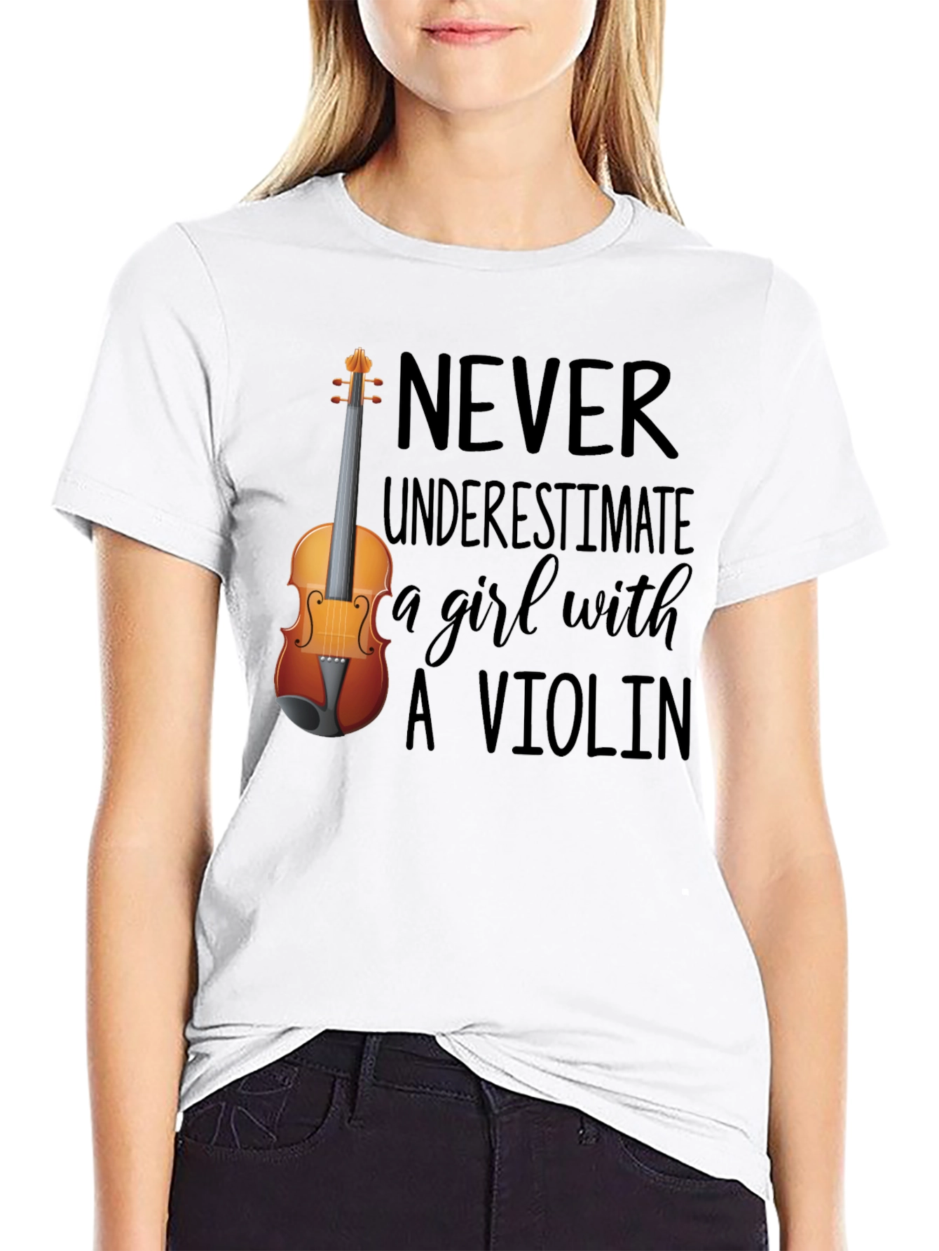Black Never Underestimate a Girl with A Violin Tee view 9