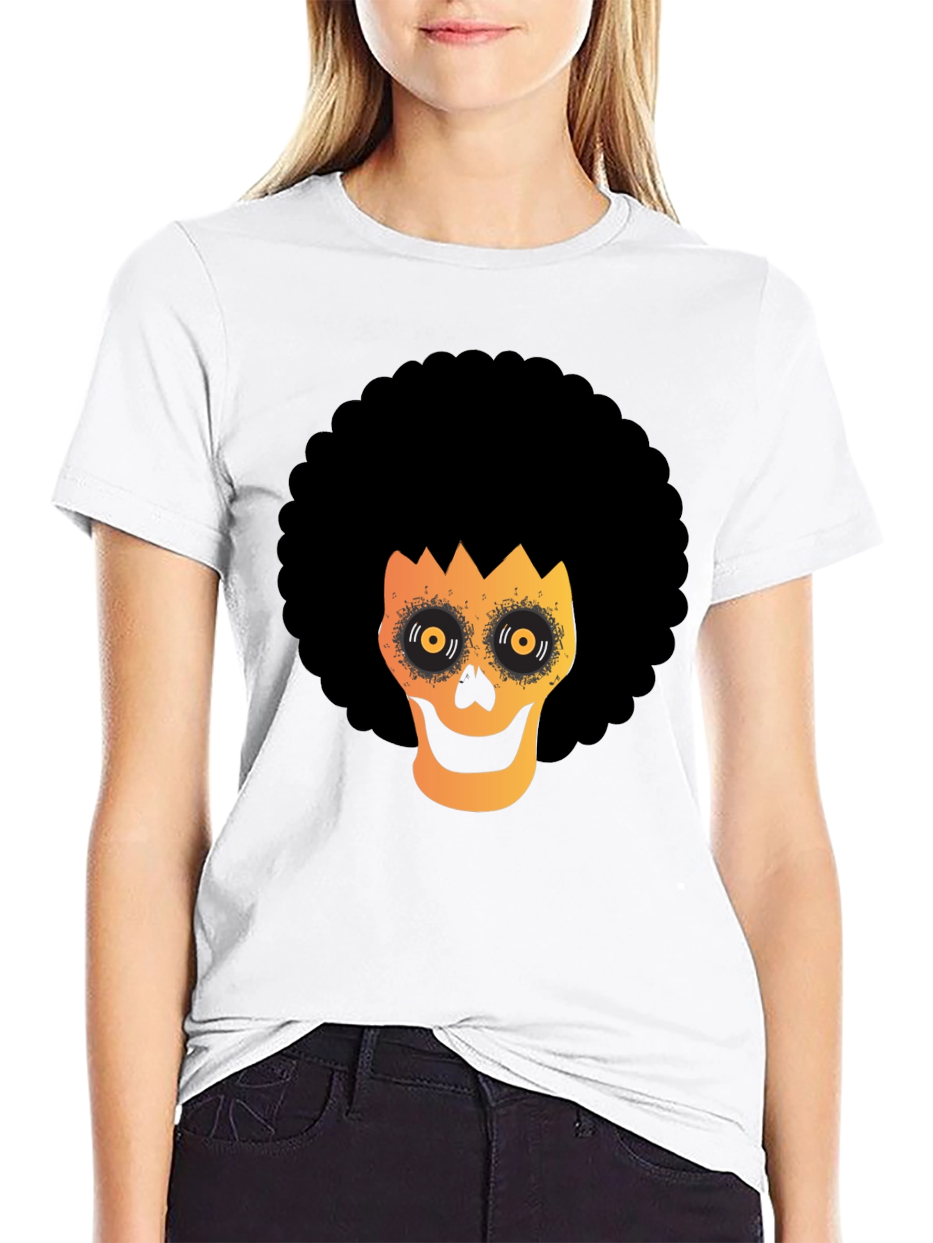 Black Afro Skull Graphic Tee - Spooky Fun! view 9