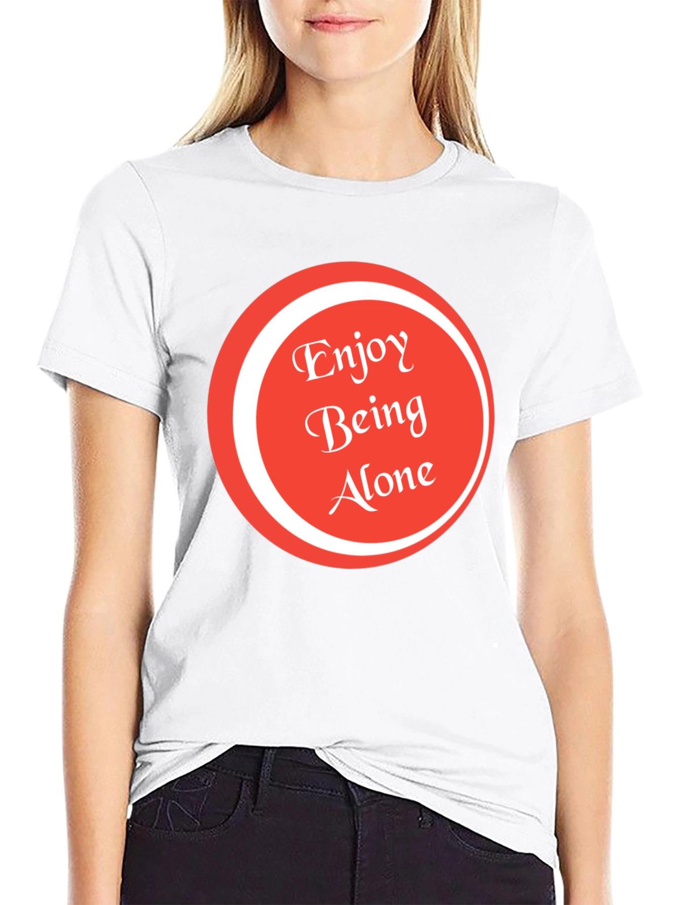 Black Enjoy Being Alone Graphic Tee - Soft Cotton view 9