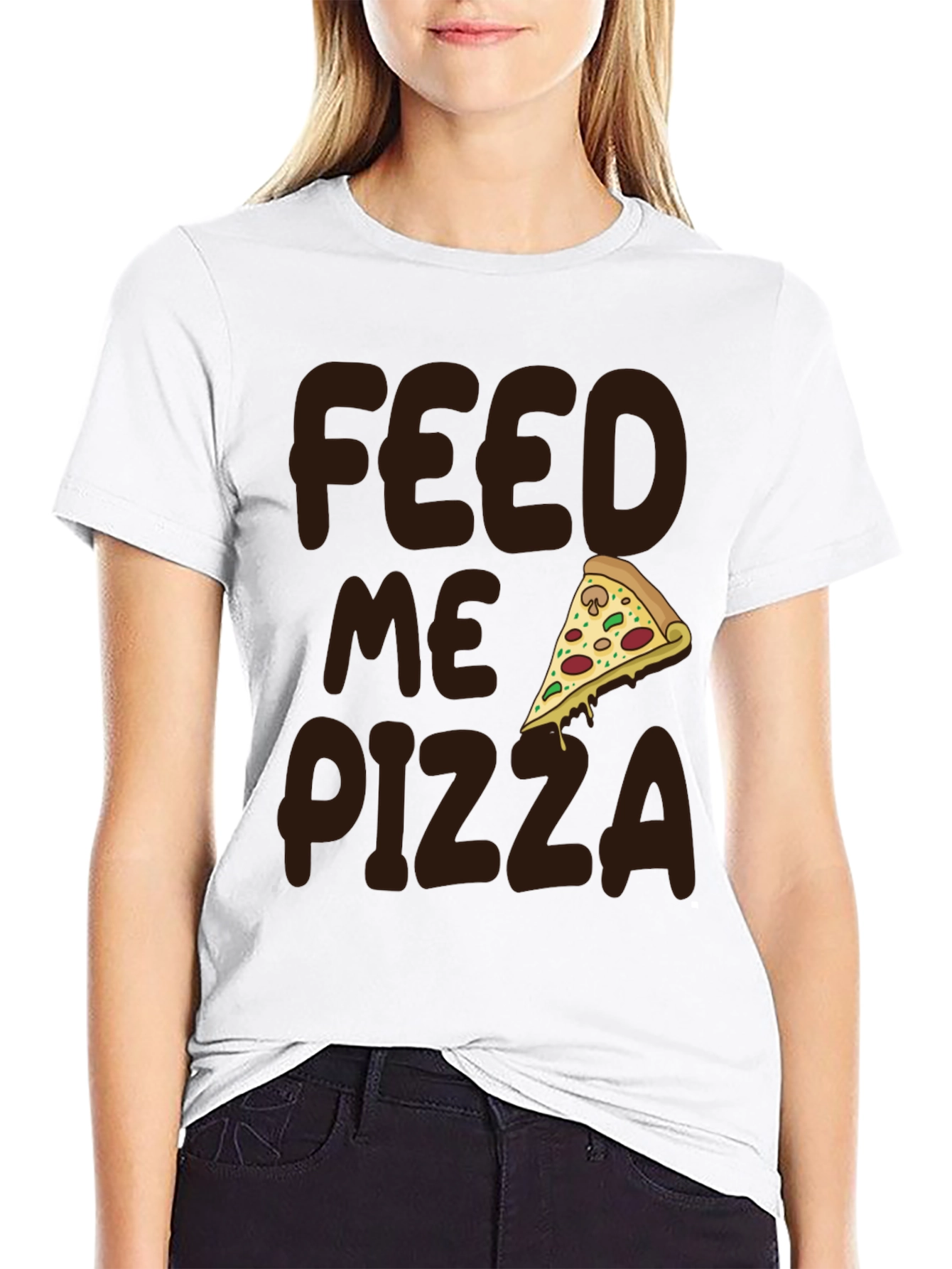Black Feed Me Pizza Graphic Tee - Funny Food Lover Shirt view 9