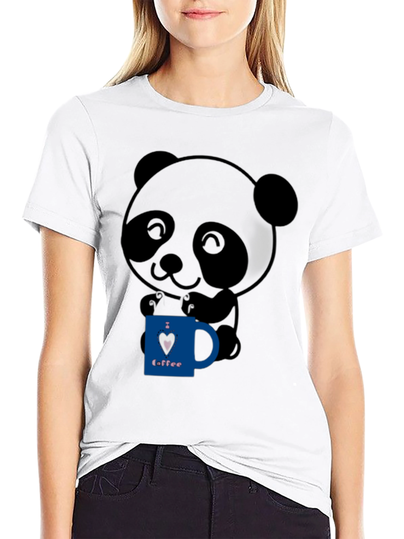 Black Cute Panda Bear I Love Coffee Graphic T-Shirt view 9