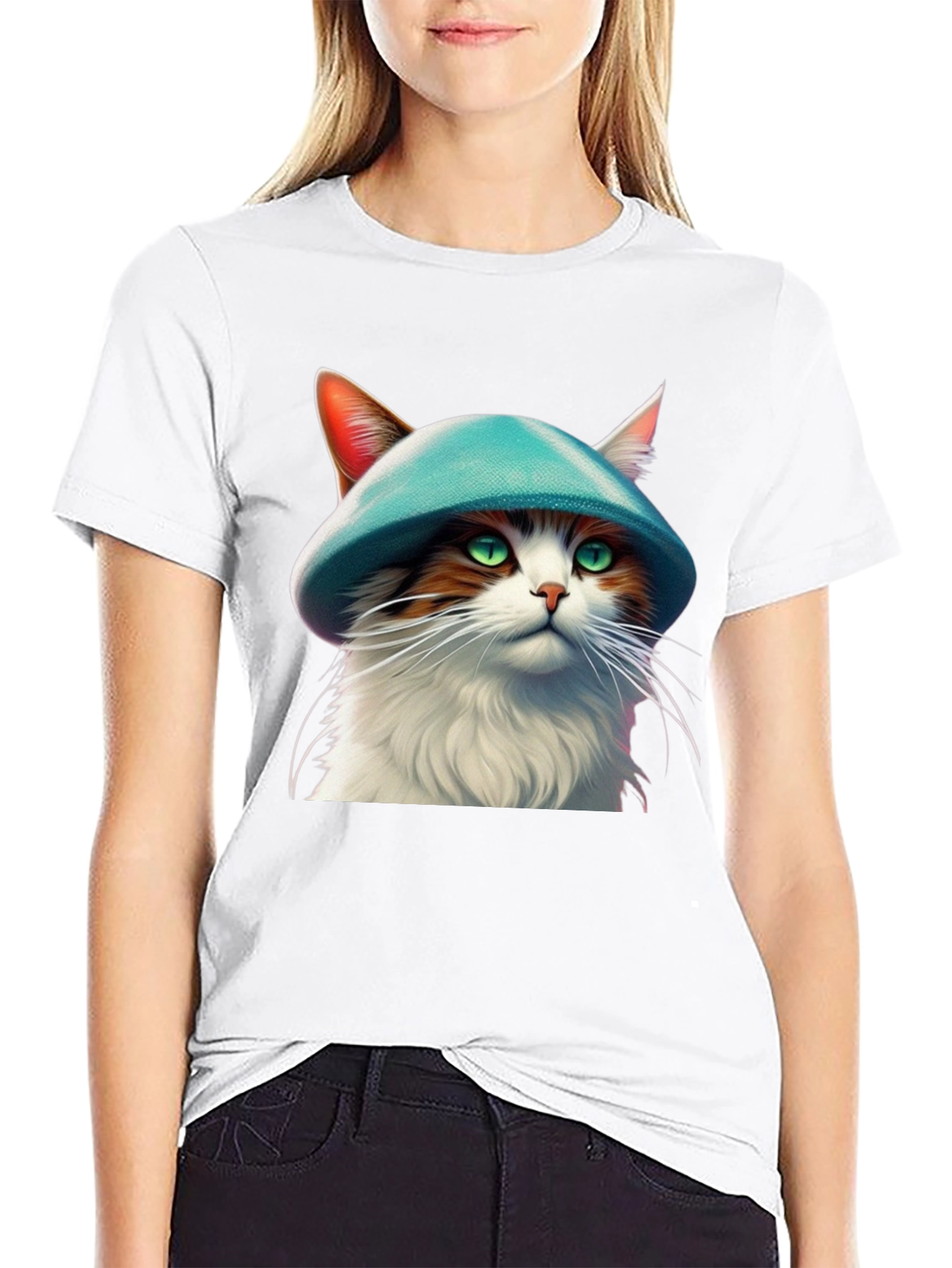 Black Cat with Hat Graphic T-Shirt view 9