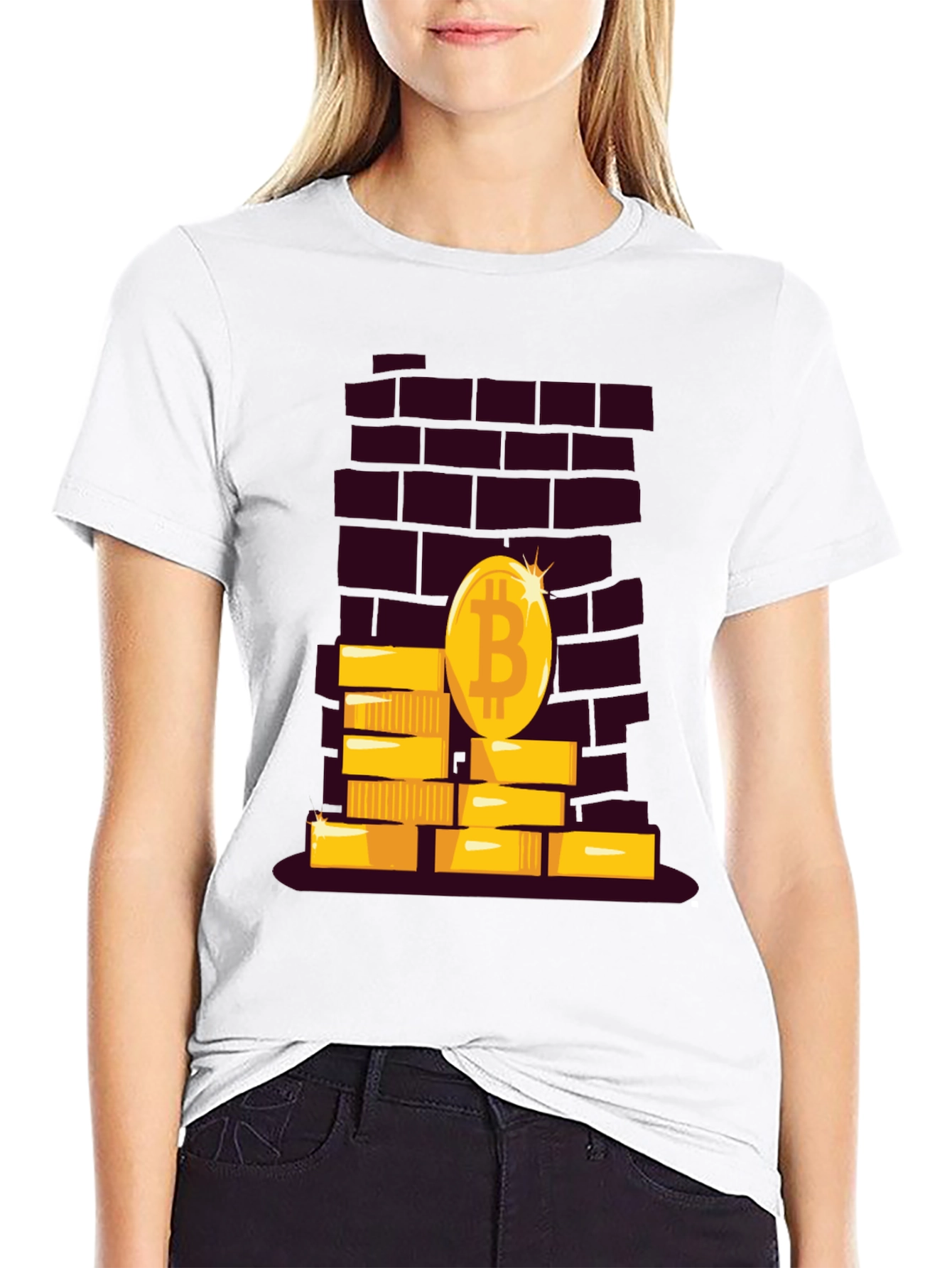 Black Bitcoin Brick Wall Tee - Crypto Currency T-Shirt view 9