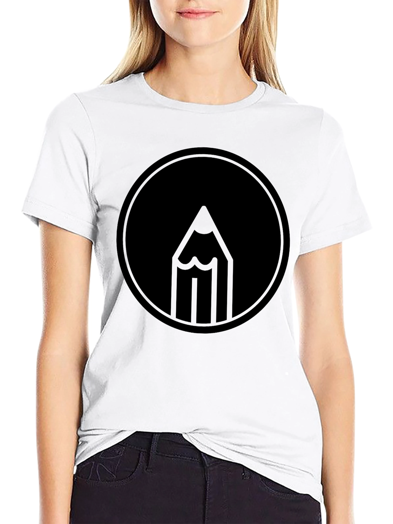 Black Pencil Circle Graphic Black T-Shirt view 9