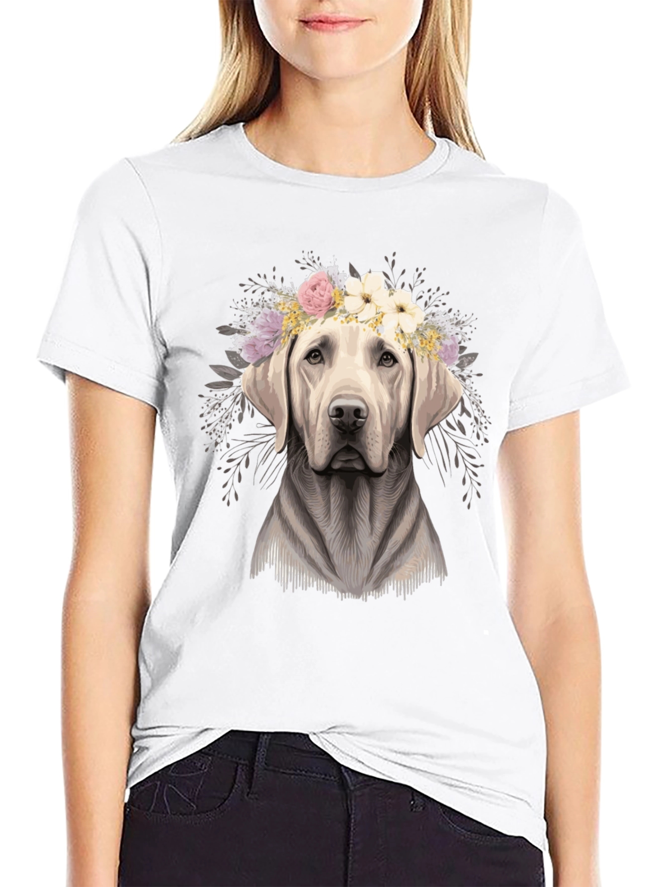 Black Dog with Flower Crown Graphic Tee - Black view 9
