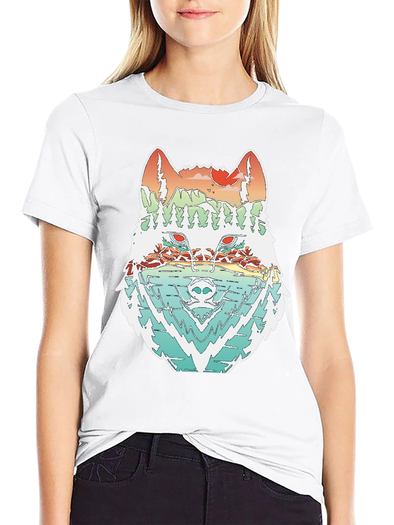 Black Nature Wolf Graphic Tee - Unisex Black T-Shirt view 9