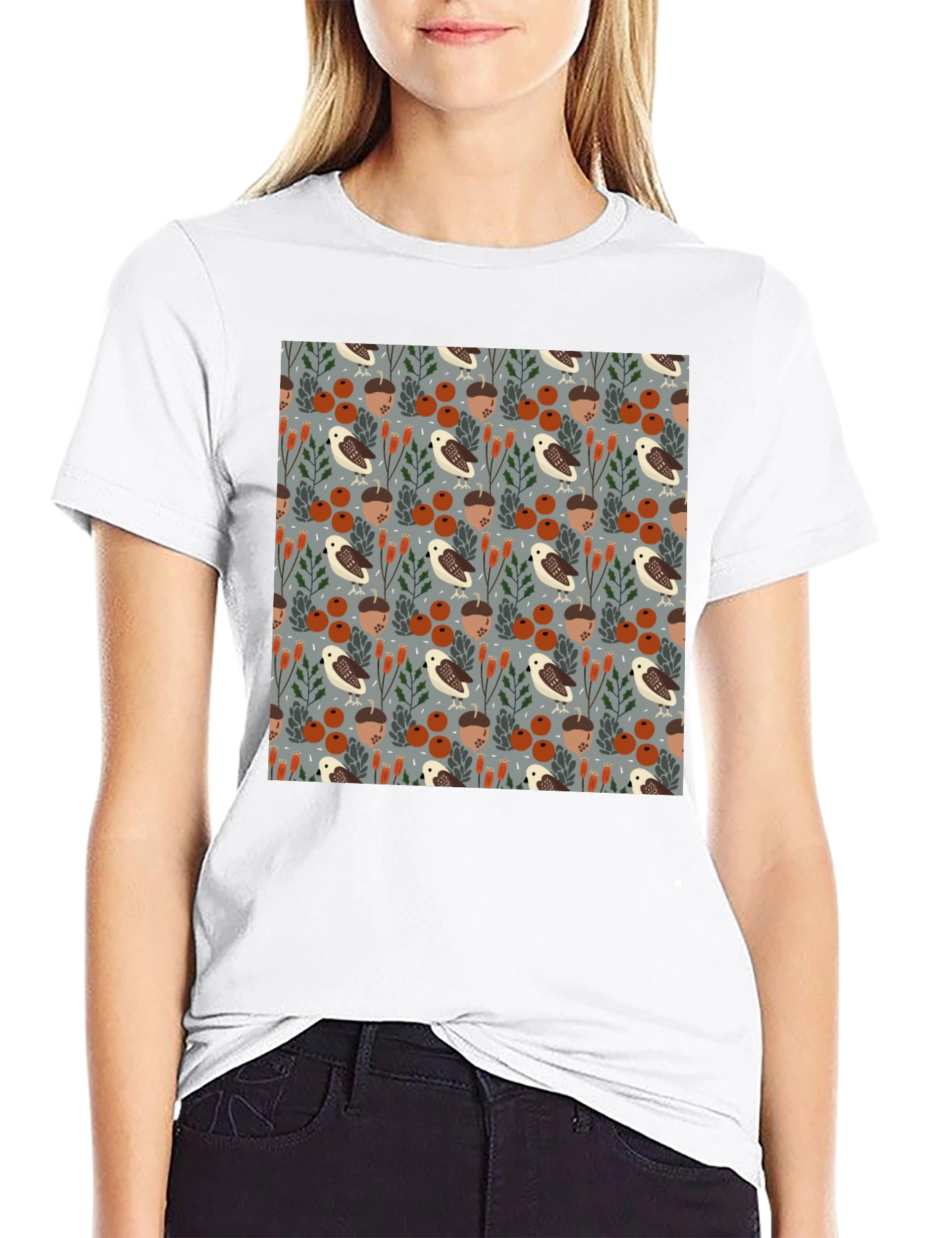 Black Autumnal Forest Pattern T-Shirt view 9