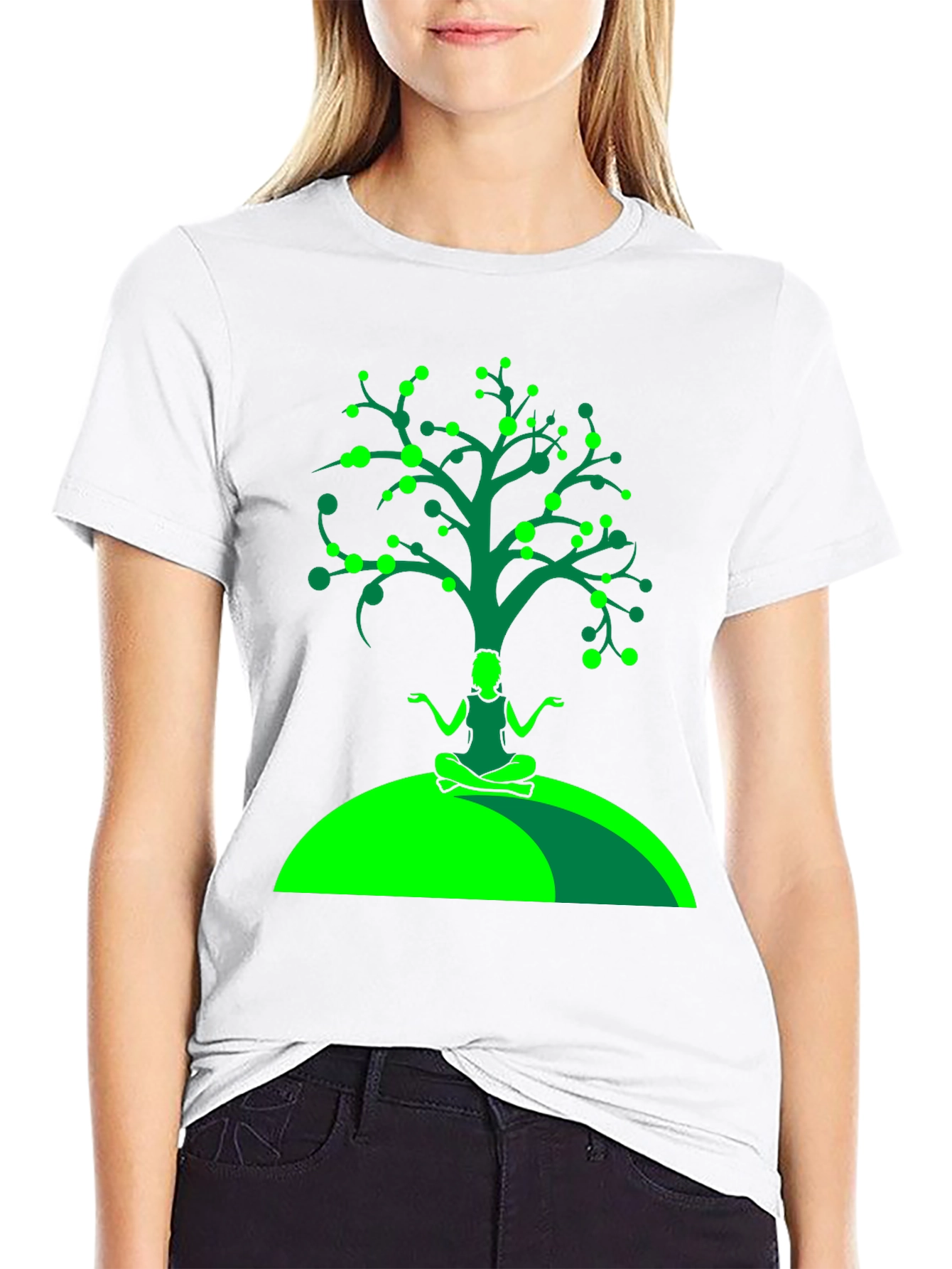 Black Yoga Tree Graphic Tee - Black Cotton T-Shirt view 9