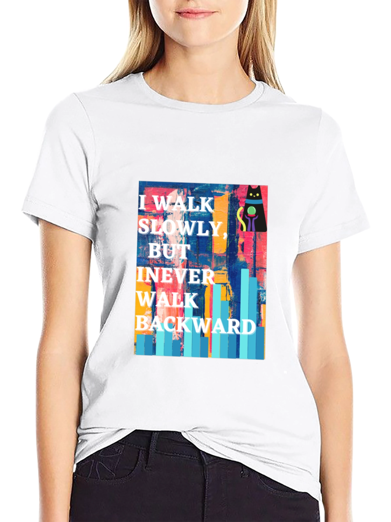 Black Abstract Cat Motivational T-Shirt view 9