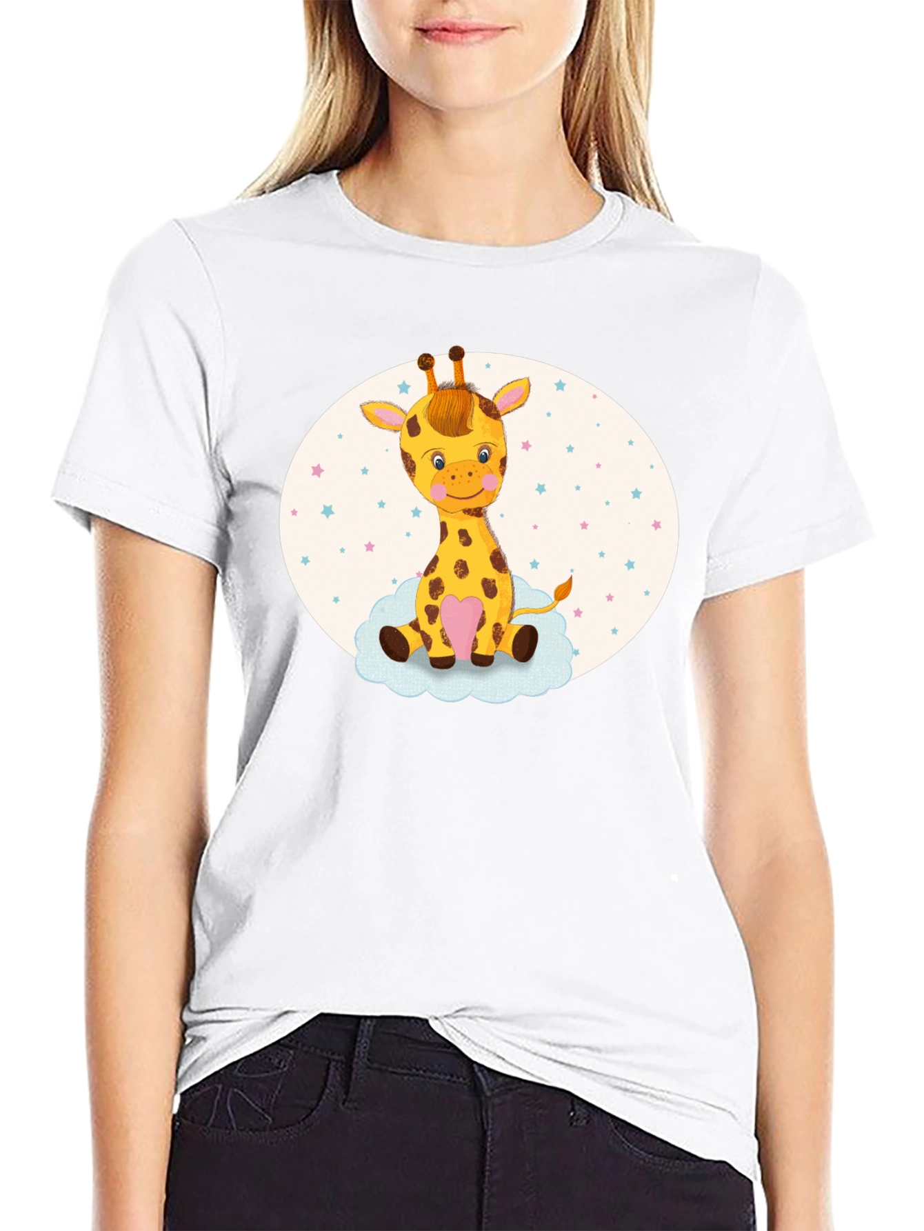 Black Cute Giraffe Tee - Cartoon Animal Graphic view 9