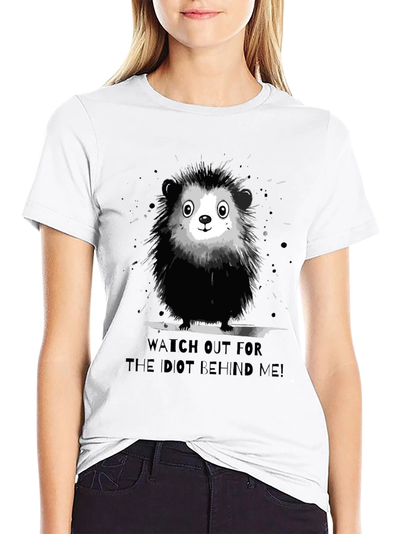Black Funny Hedgehog Graphic Tee - Watch Out For The Idiot Behind Me! view 9