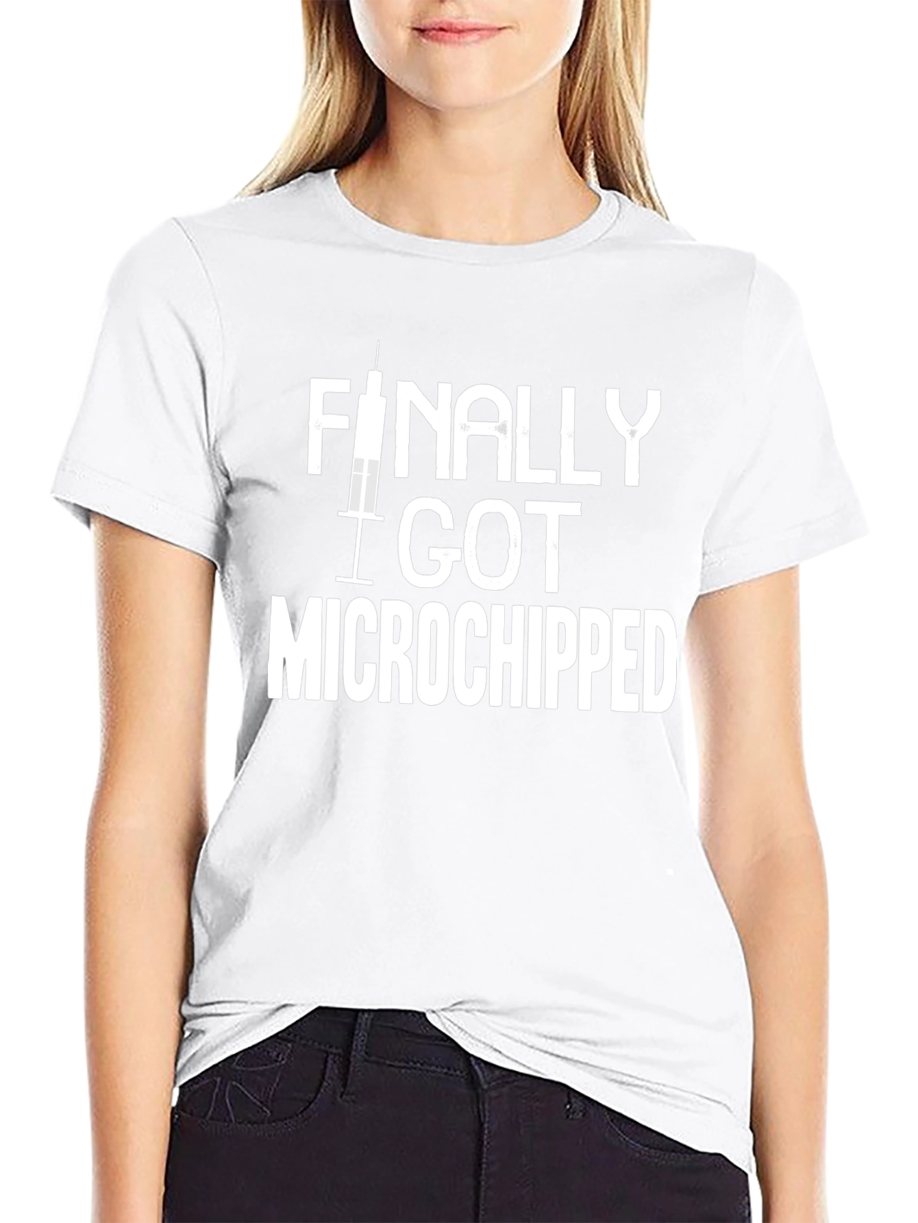 Black Finally Got Microchipped - Novelty T-Shirt view 9