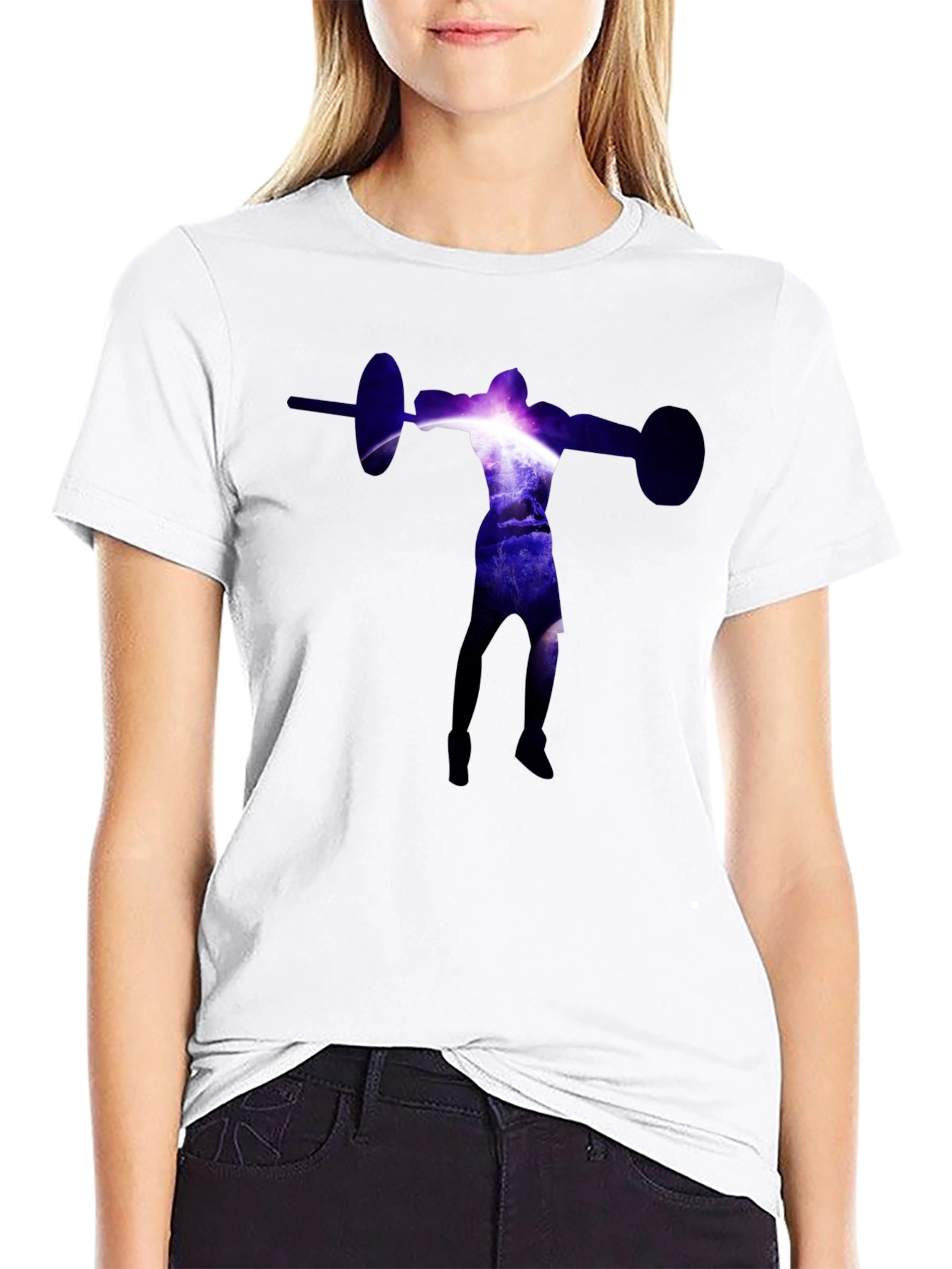 Black Galaxy Weightlifter Graphic Tee - Black Cotton Shirt view 9