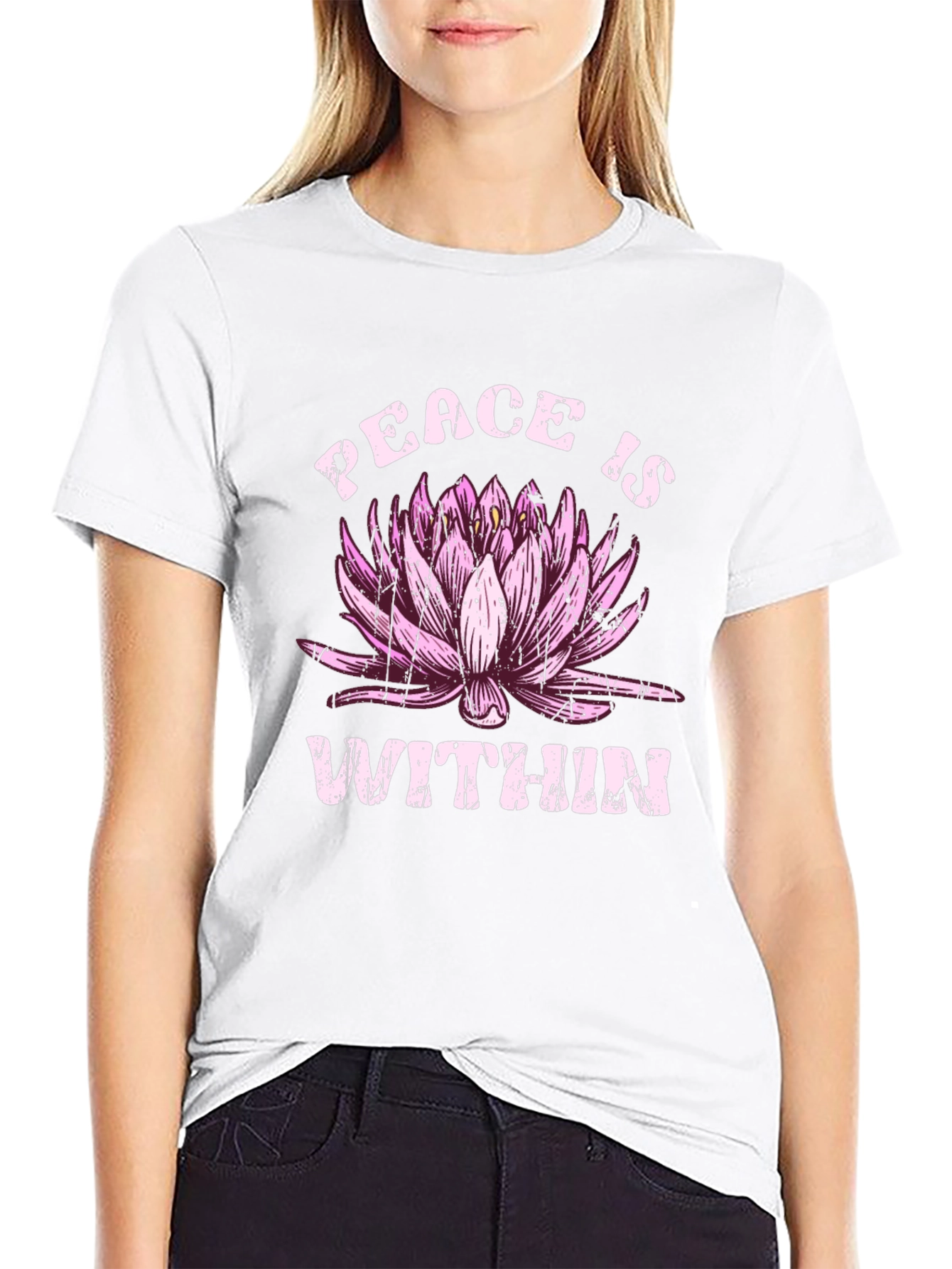 Black Peace Within Lotus Graphic Black T-Shirt view 9