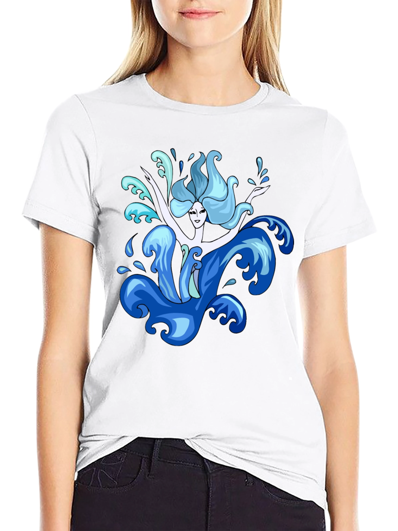 Black Water Nymph Graphic Tee - Black Cotton T-Shirt view 9