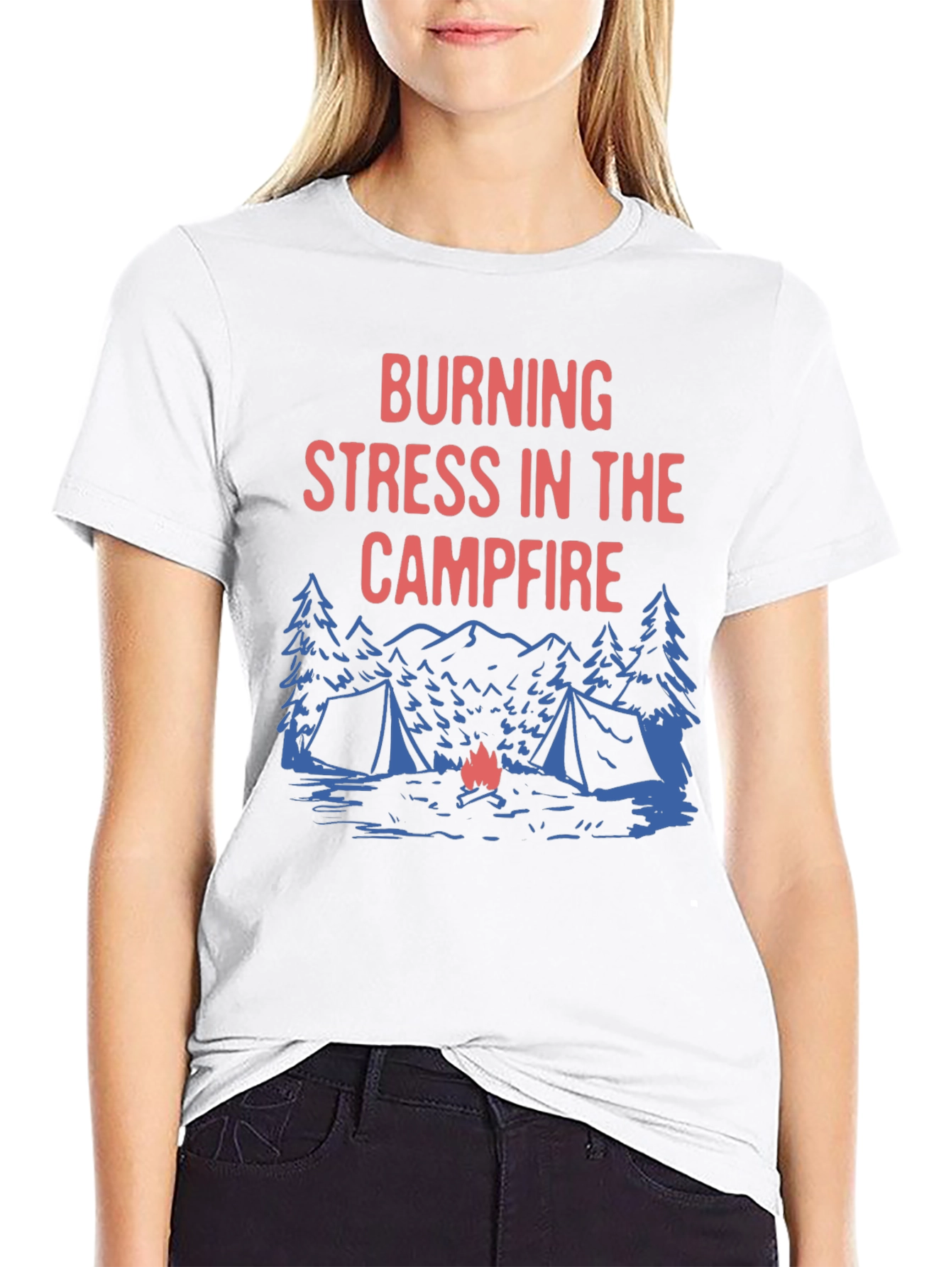 Black Burning Stress Campfire Graphic Tee view 9