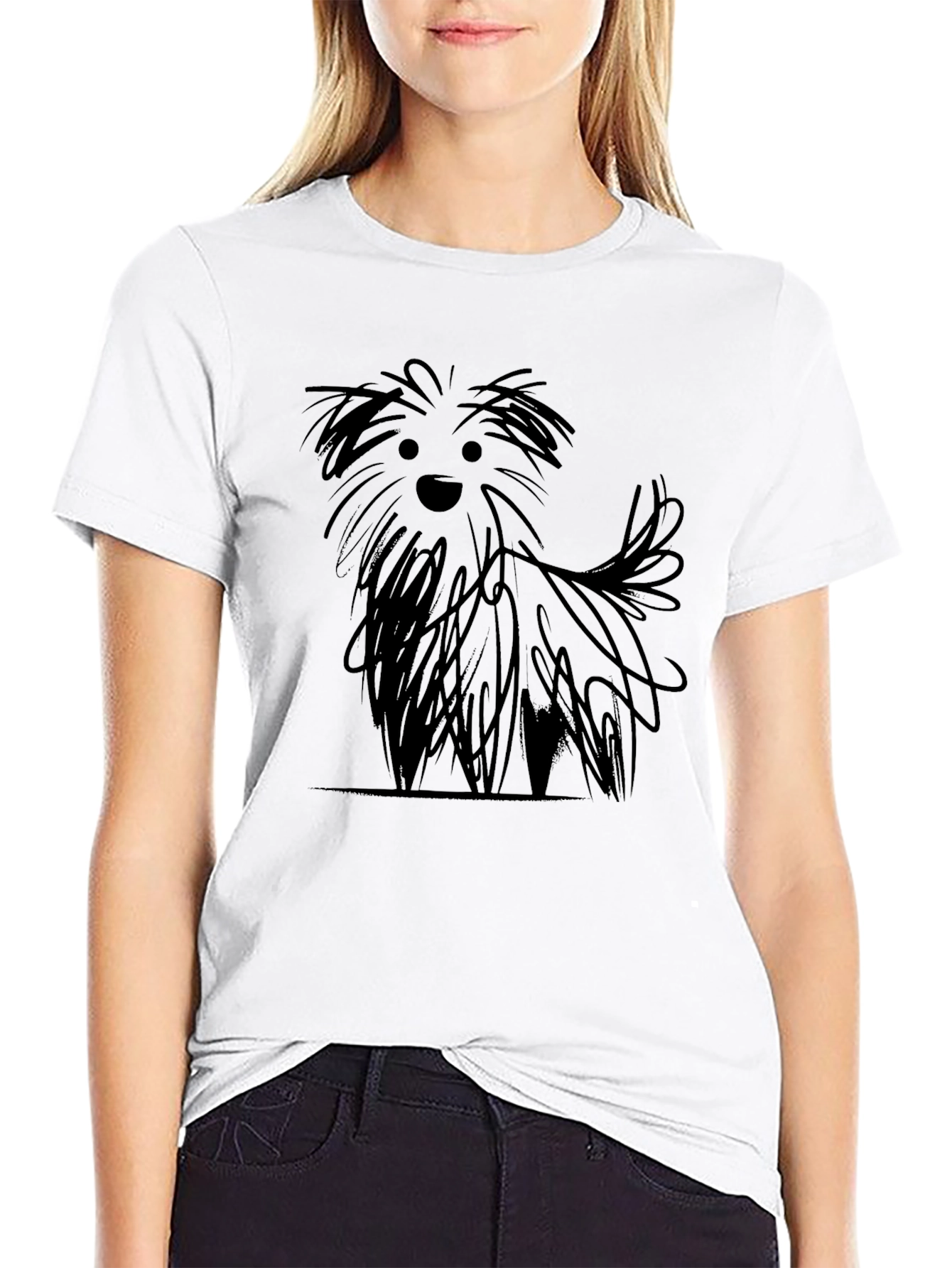 Black Dog Sketch Black T-Shirt view 9