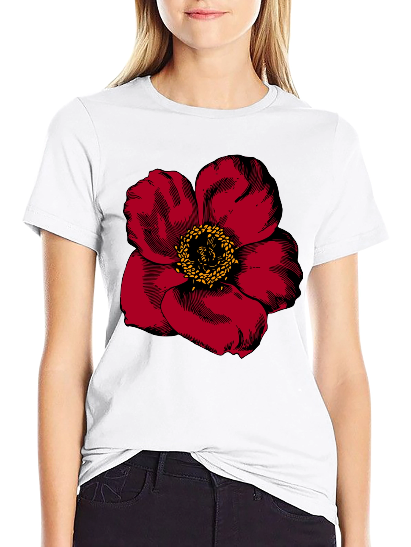 Black Bold Red Flower Graphic Tee - Men's Black T-Shirt view 9