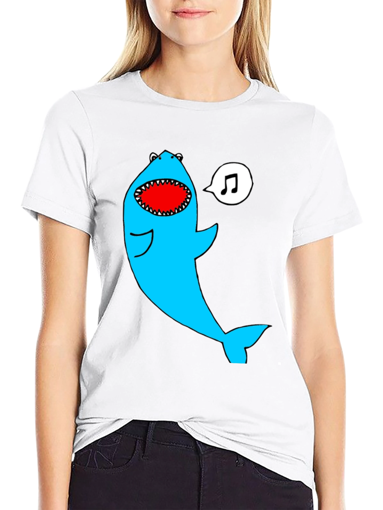 Black Singing Shark Graphic Tee - Black Cotton Blend view 9