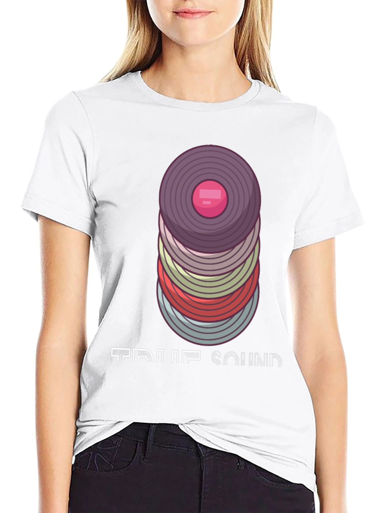 Black Vintage Vinyl Record Stack T-Shirt - Music Lover's Tee view 9
