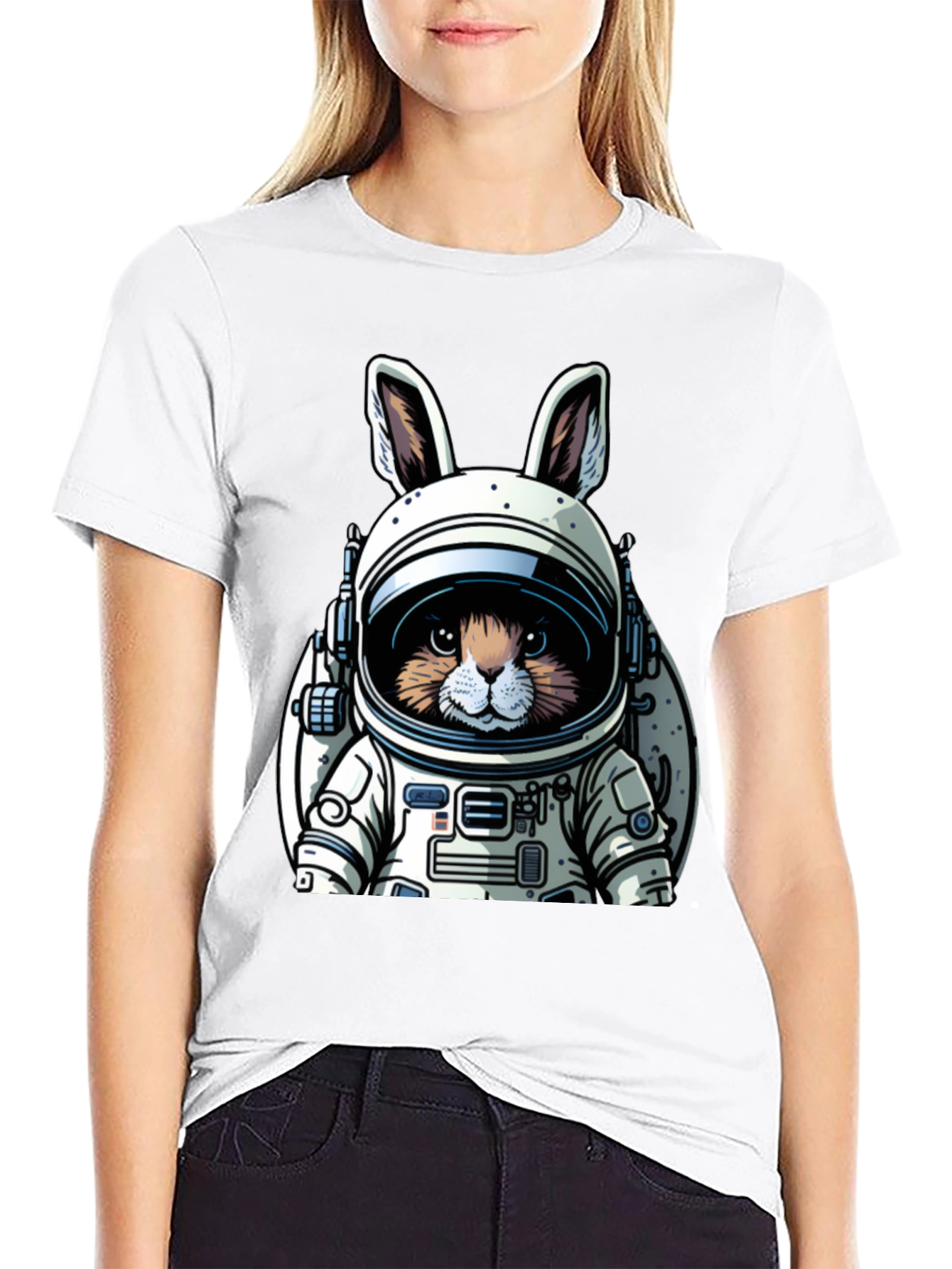 Black Astronaut Bunny Black T-Shirt view 9