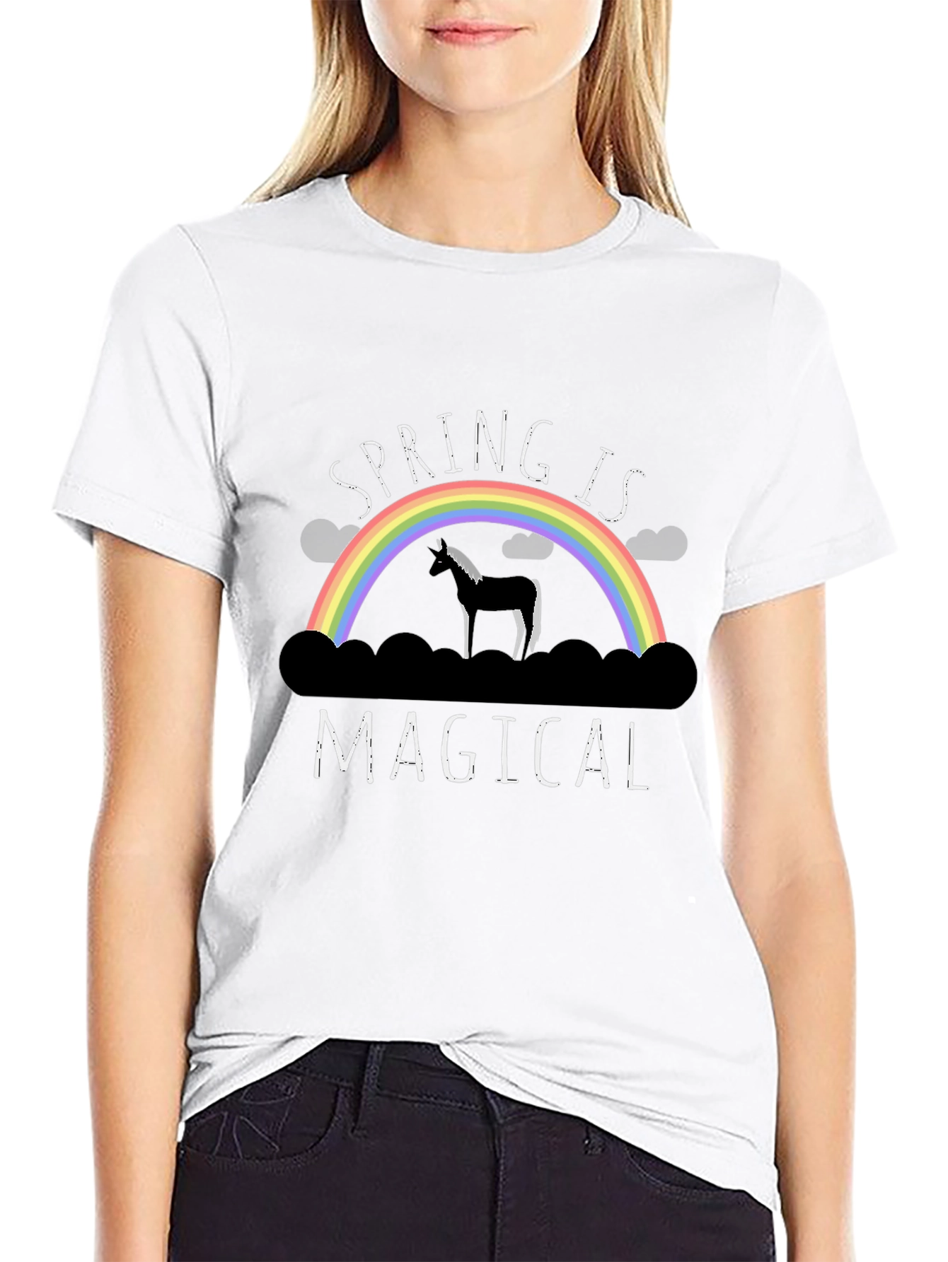 Black Spring Is Magical Unicorn Rainbow T-Shirt view 9