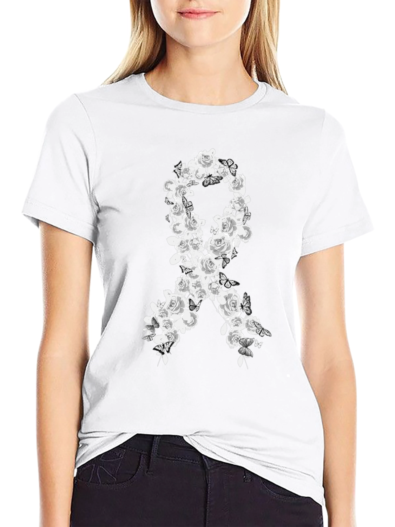Black Floral Ribbon Graphic Tee - Awareness & Support view 9