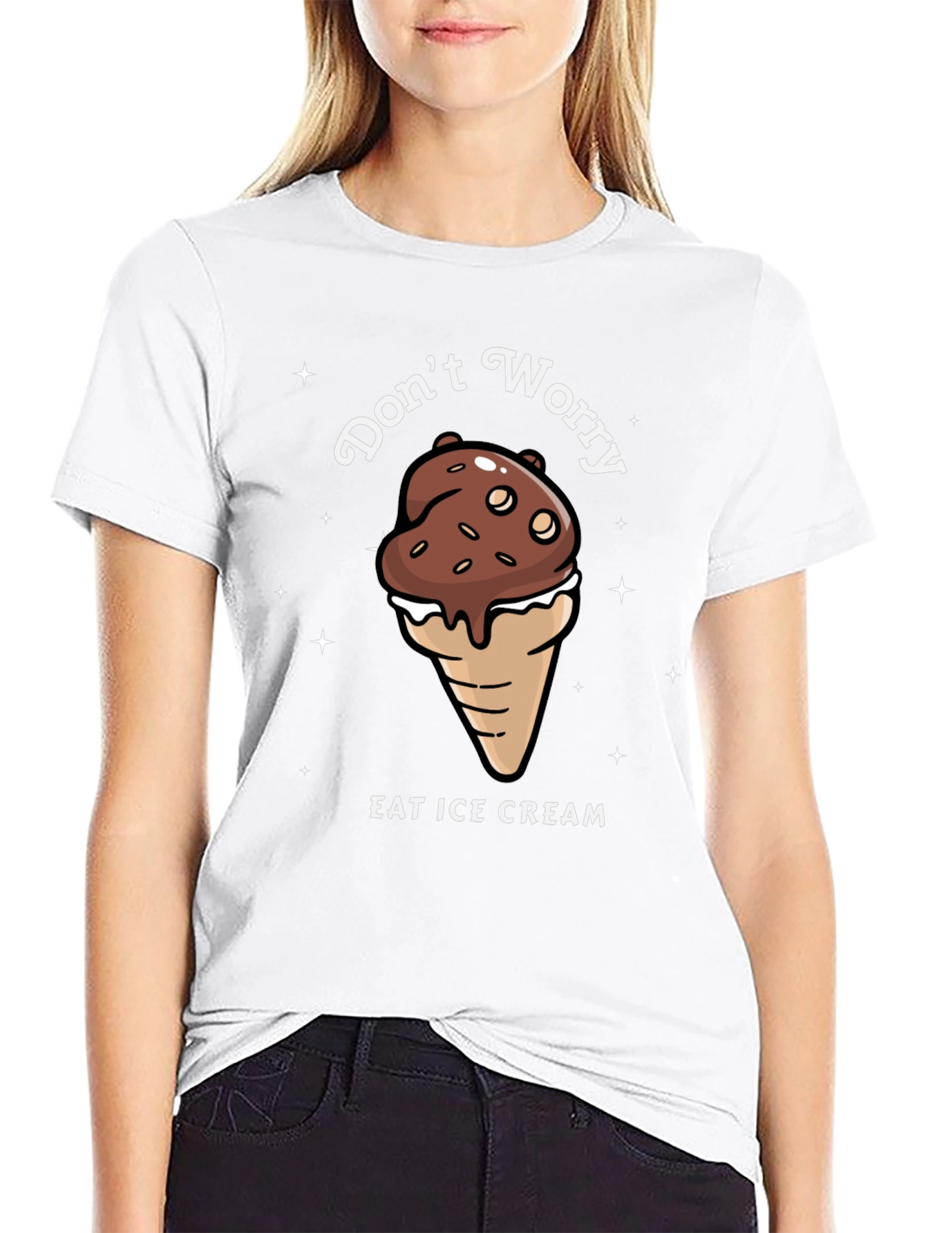 Black Don't Worry Eat Ice Cream Graphic Tee view 9