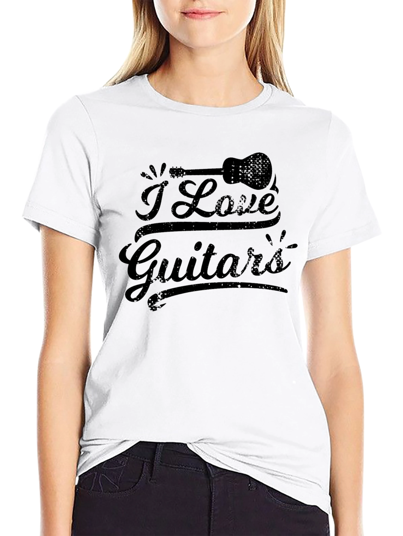 Black I Love Guitars Black Graphic Tee - Music Lover T-Shirt view 9