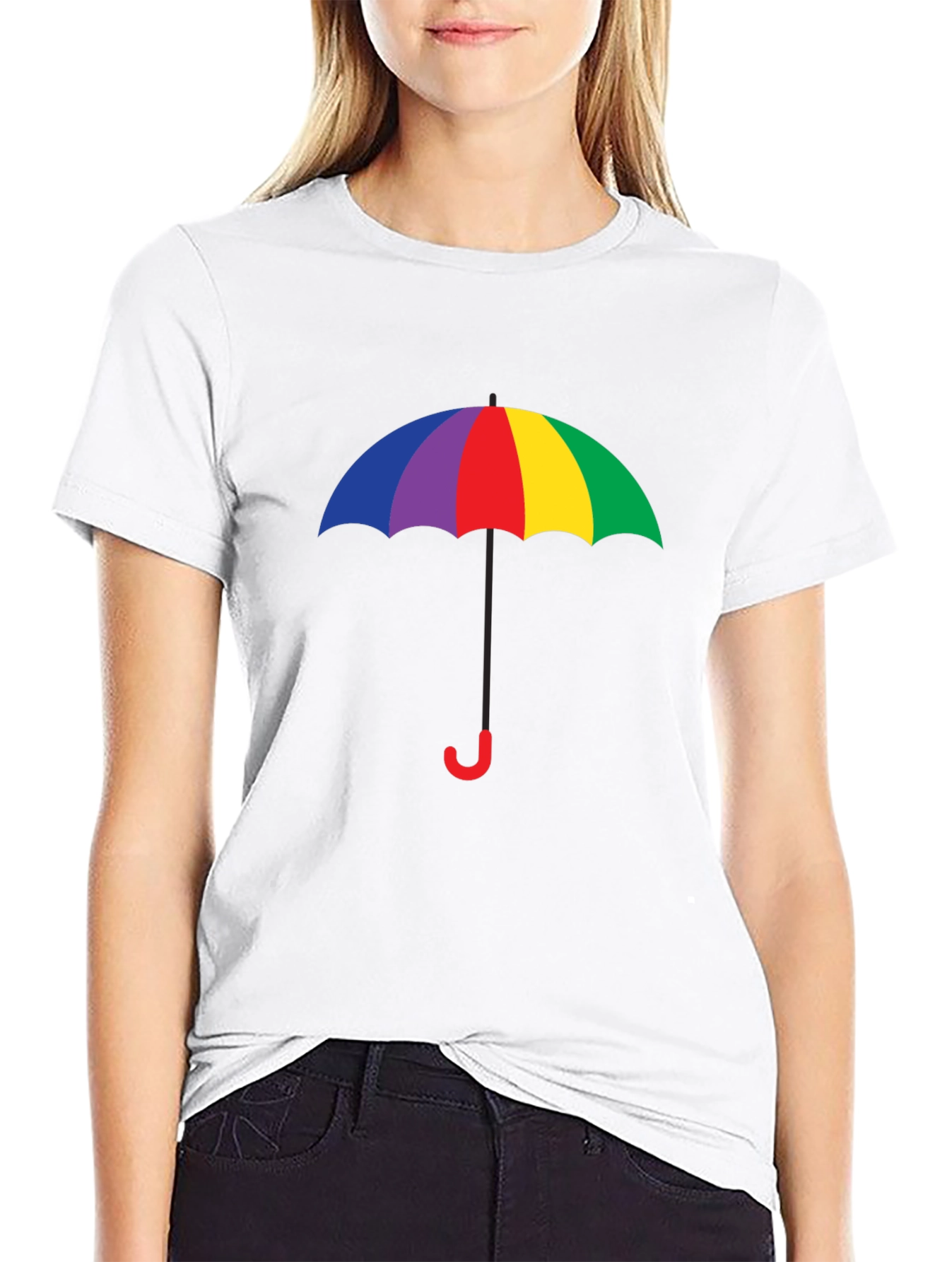 Black Rainbow Umbrella Graphic Tee - Black Cotton Blend view 9