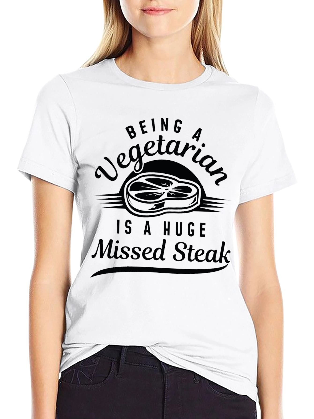 Black Funny Vegetarian Missed Steak Graphic T-Shirt view 9