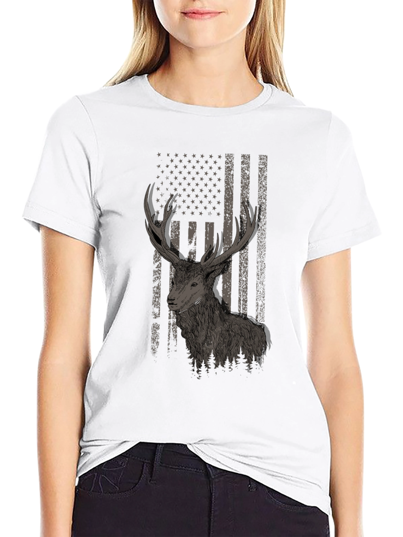 Black Deer Flag Graphic Tee - Black Cotton Blend view 9