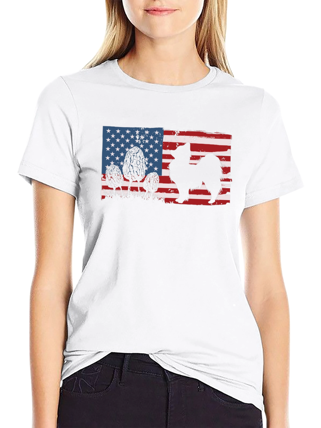 Black American Flag Dog Silhouette T-Shirt view 9