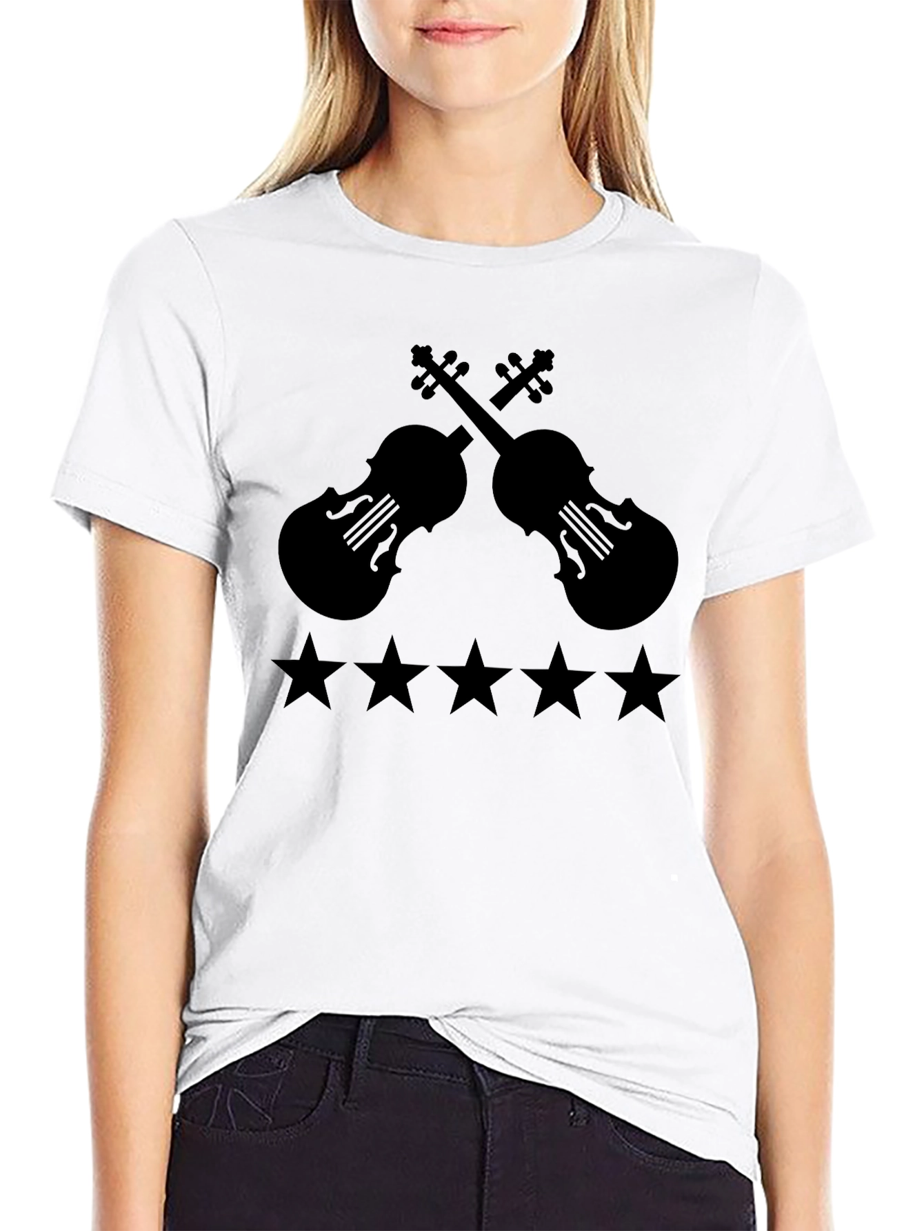 Black Violin & Stars Graphic T-Shirt - Musician Style view 9