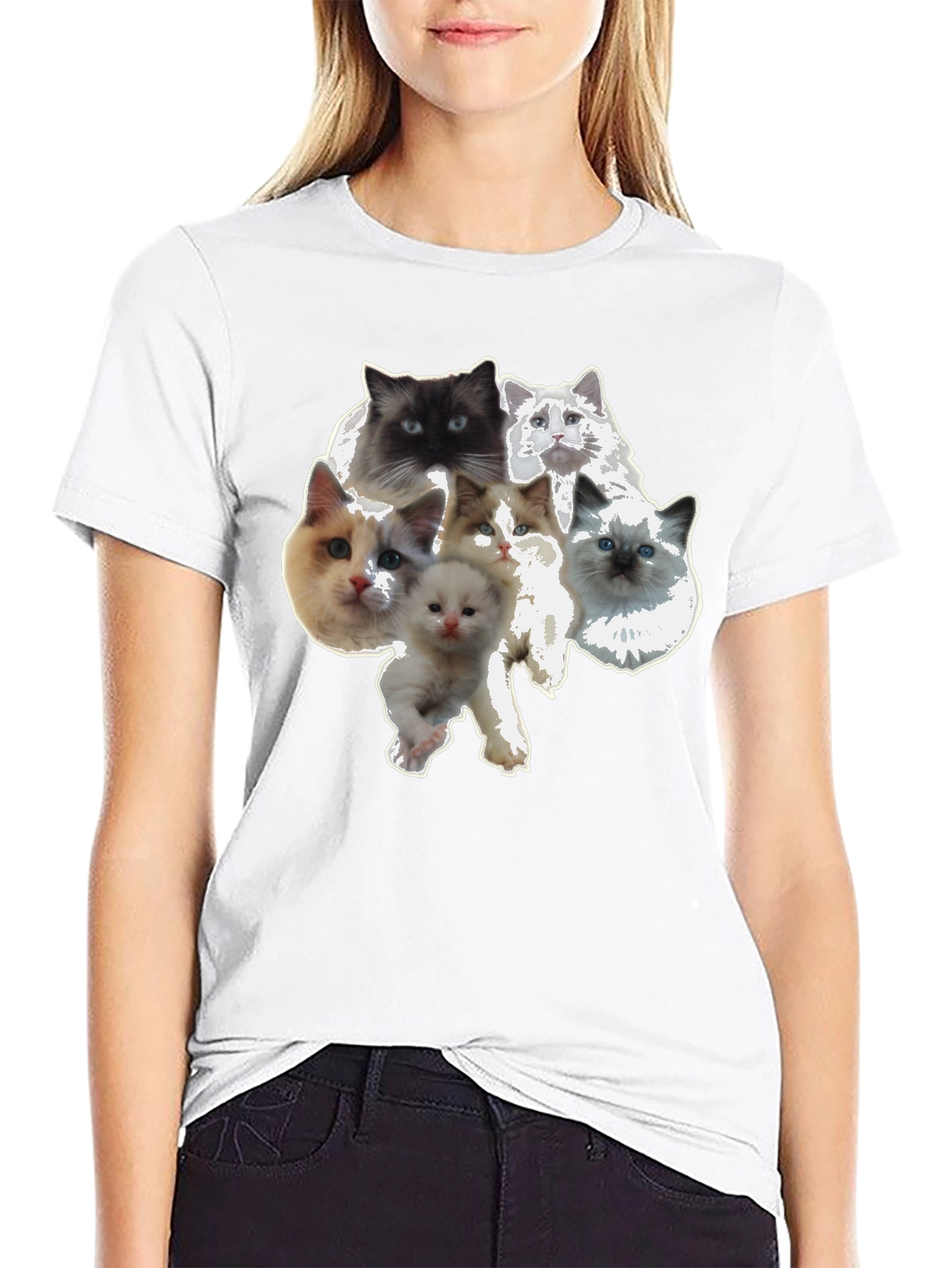 Black Cute Cat Faces Black T-Shirt view 9